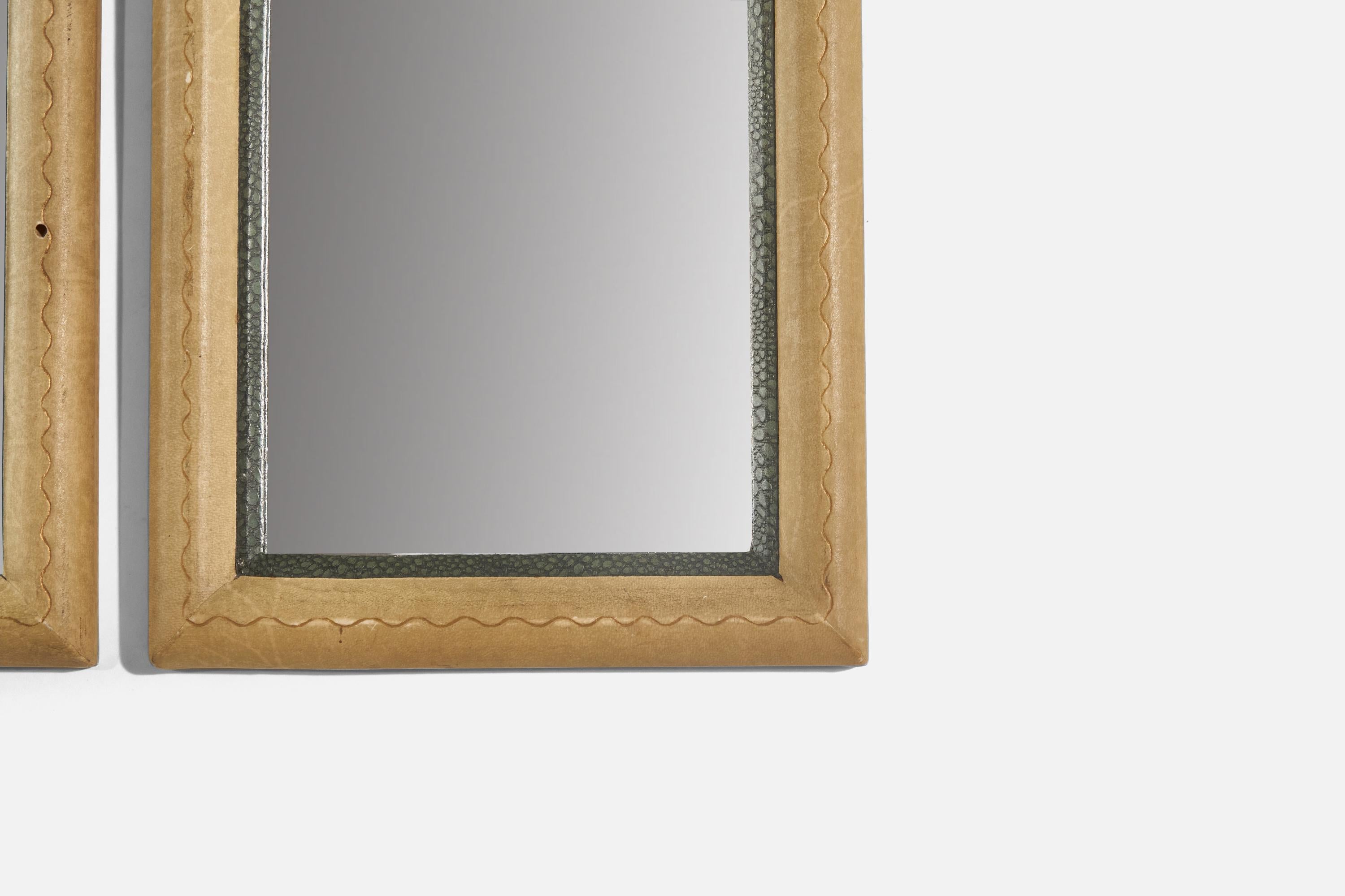 Italian Designer, Small Mirrors, Shagreen, Italy, C. 1930s In Good Condition For Sale In High Point, NC
