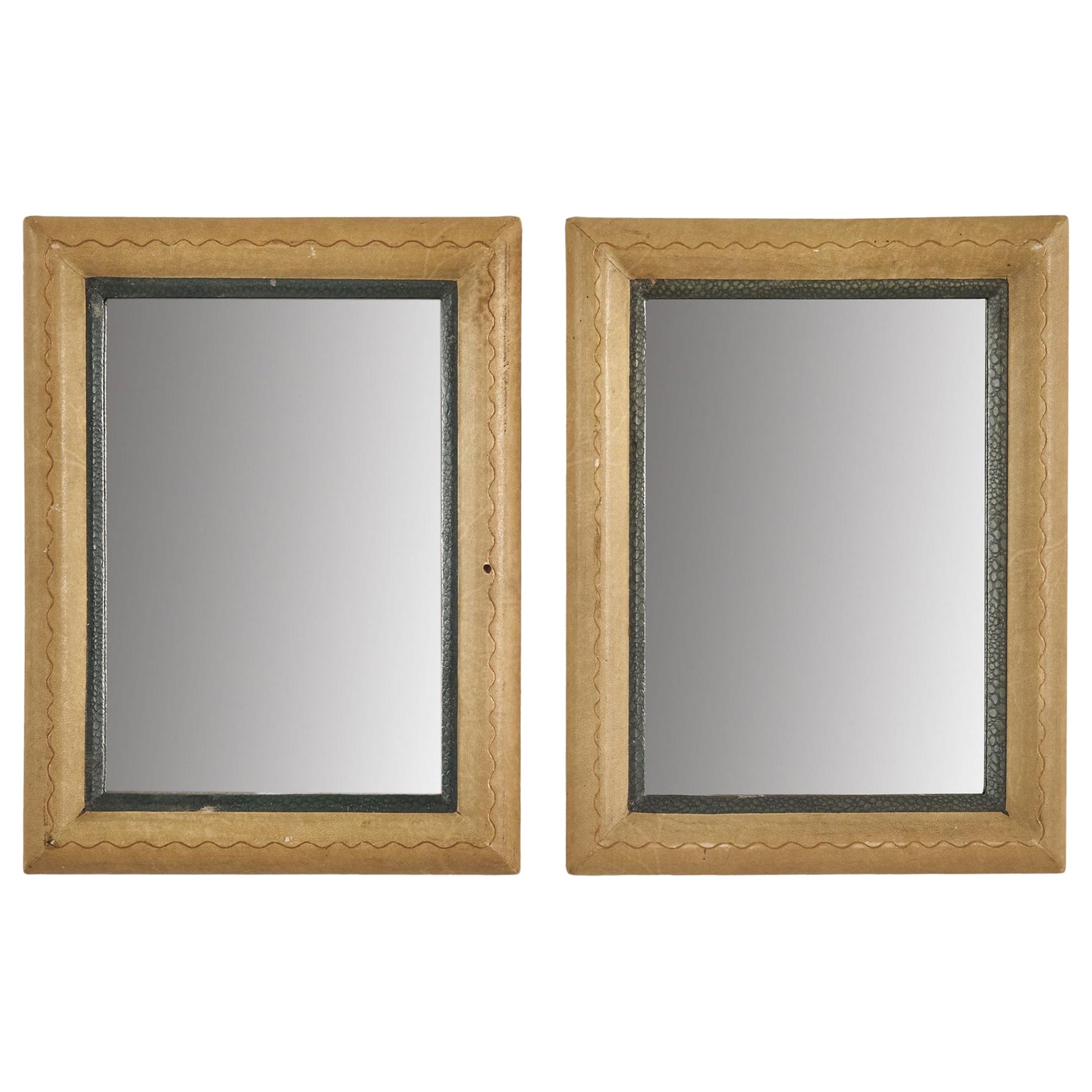 Italian Designer, Small Mirrors, Shagreen, Italy, C. 1930s