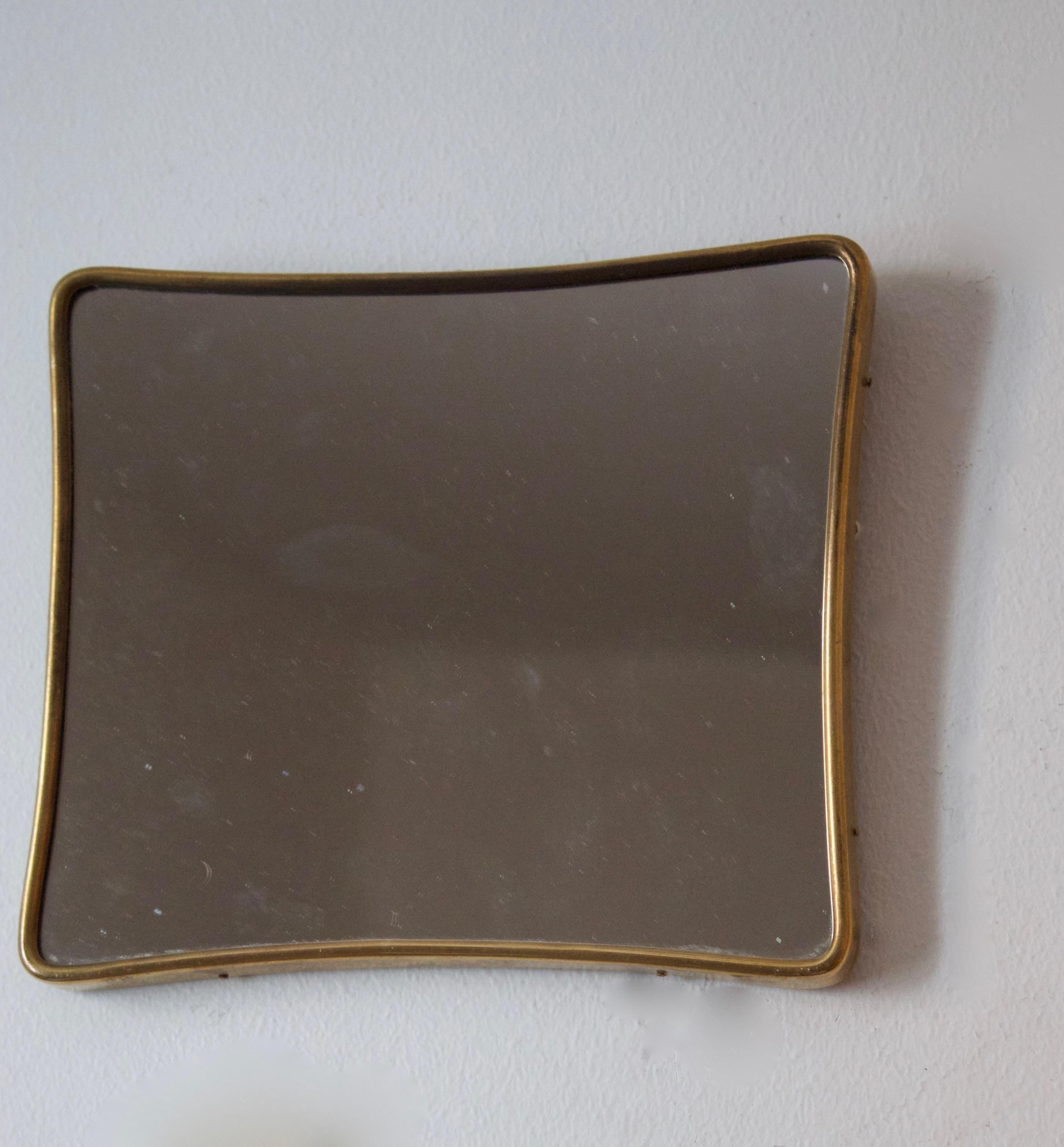Mid-20th Century Italian Designer, Small Modernist Mirror, Brass, Mirror Glass, Italy, 1950s
