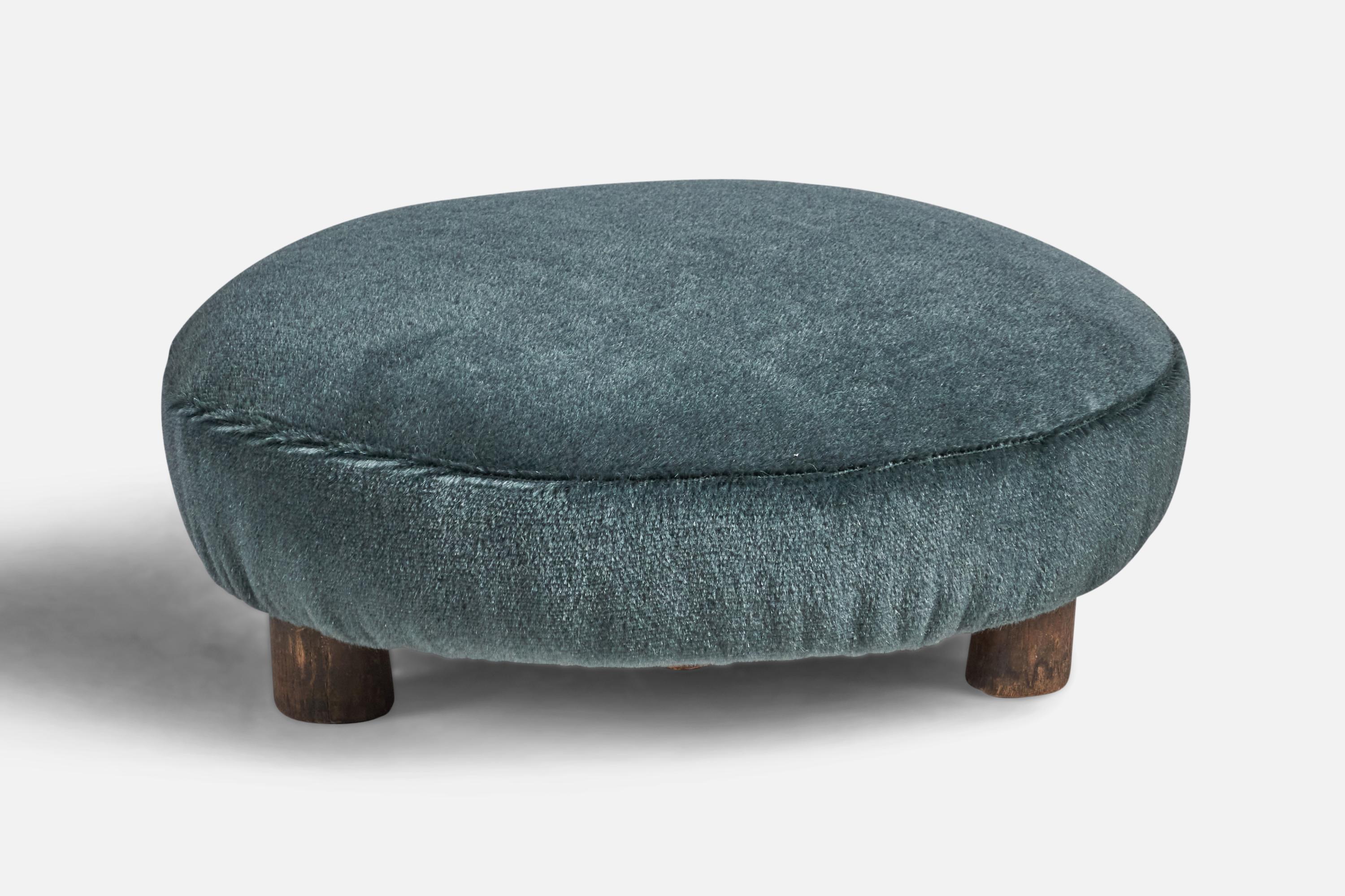 A small blue mohair ottoman or stool designed and produced in Italy, 1930s.
