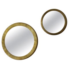 Italian Designer, Small Round Mirrors, Brass, Mirror Glass, Italy, 1950s