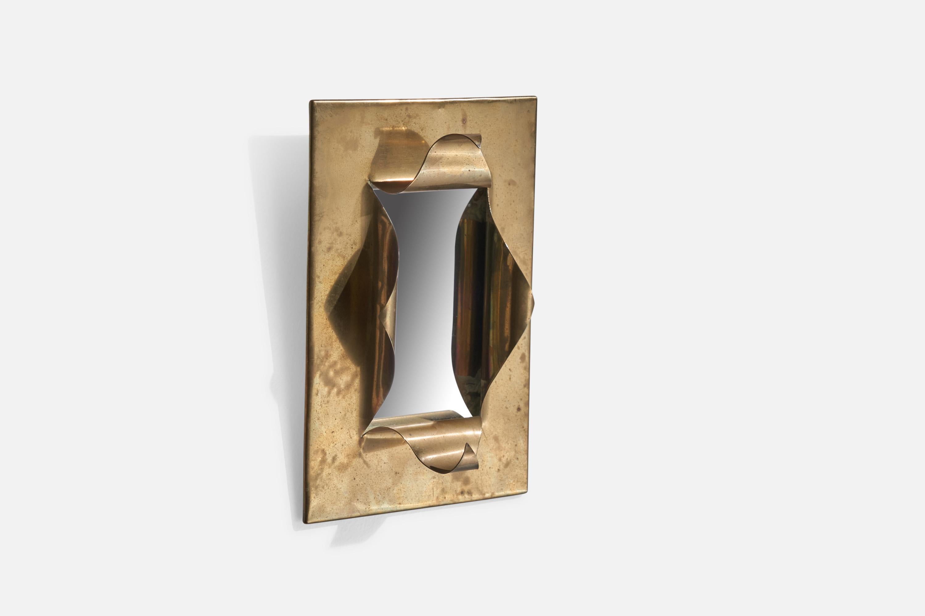 Modern Italian Designer, Small Sculptural Mirror, Brass, Italy, 1930s For Sale