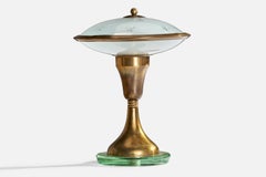 Italian Designer, Small Table Lamp, Brass, Glass, Italy, 1940s