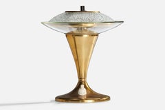 Italian Designer, Small Table Lamp, Brass, Glass, Italy, 1950s