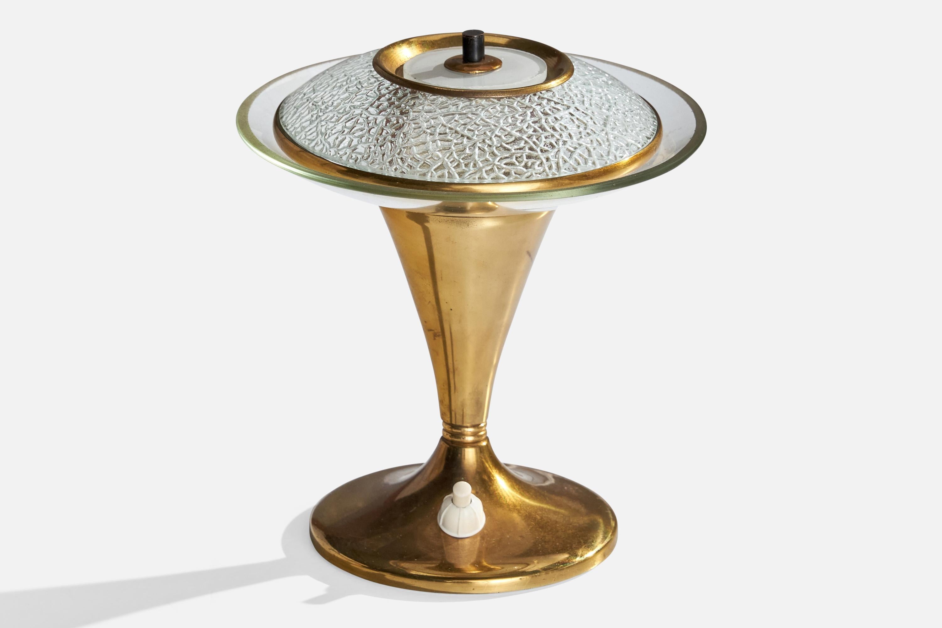 Italian Designer, Small Table Lamp, Brass, Glass, Italy, 1950s In Good Condition For Sale In High Point, NC