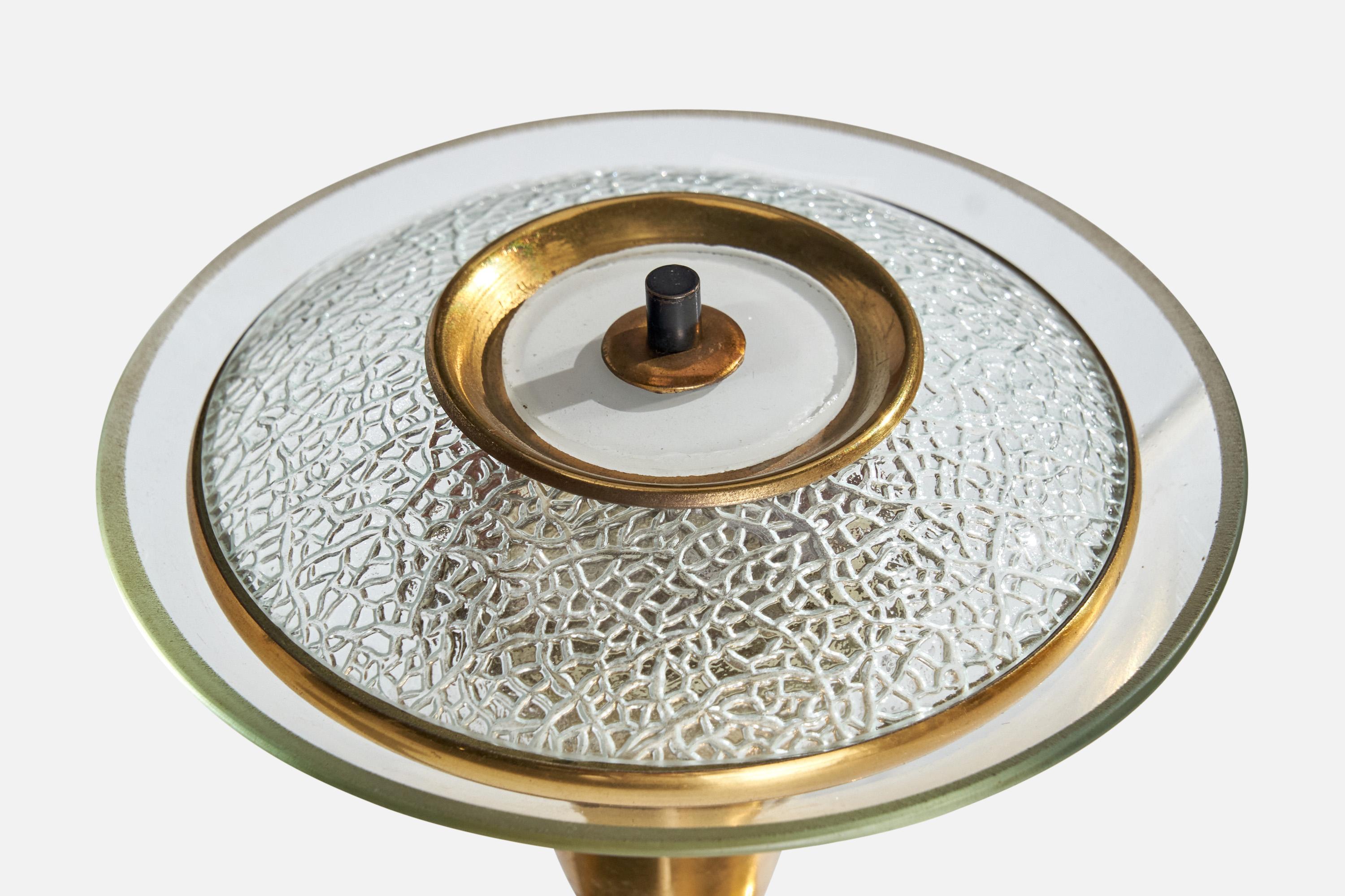 Mid-20th Century Italian Designer, Small Table Lamp, Brass, Glass, Italy, 1950s For Sale