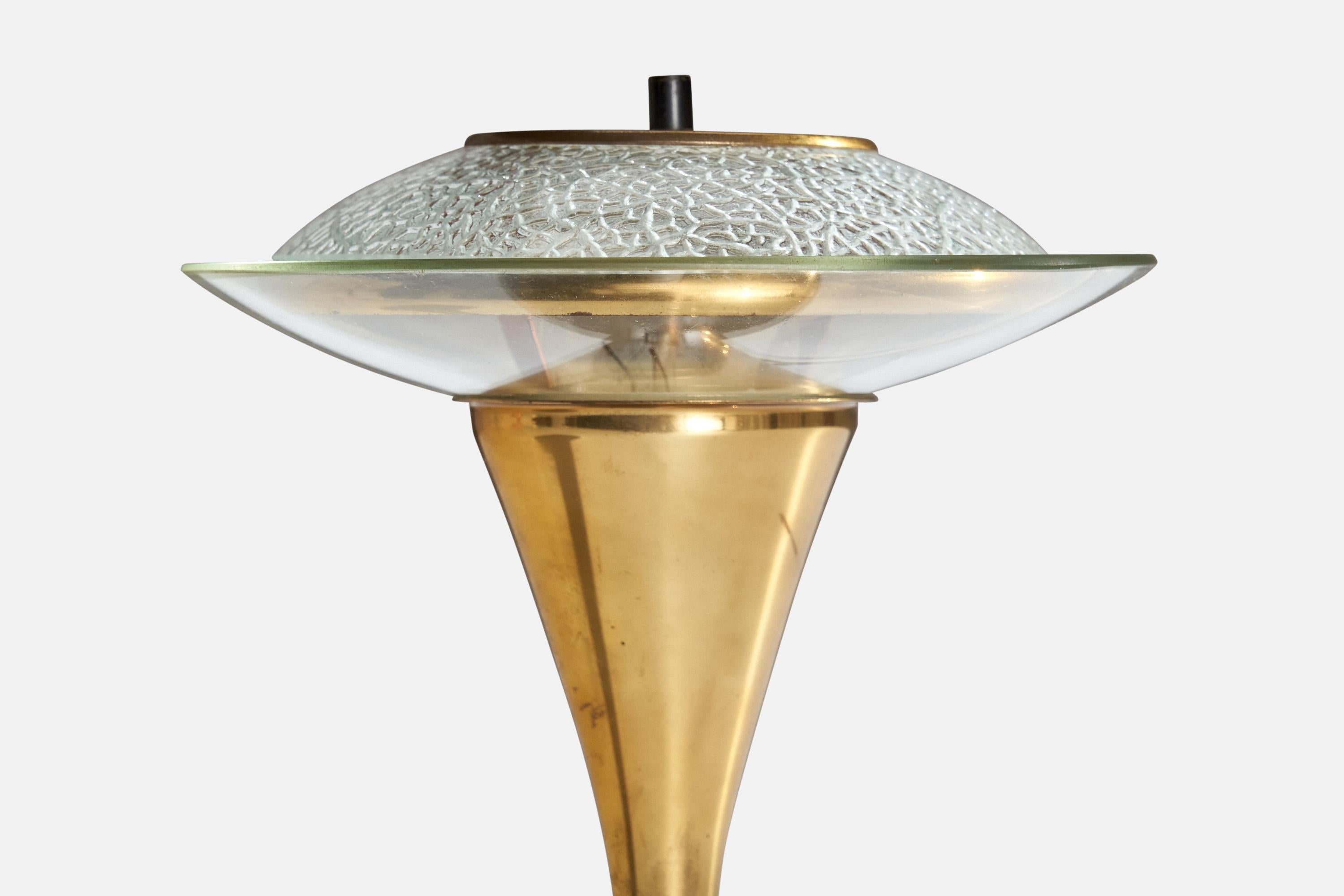 Italian Designer, Small Table Lamp, Brass, Glass, Italy, 1950s For Sale 2