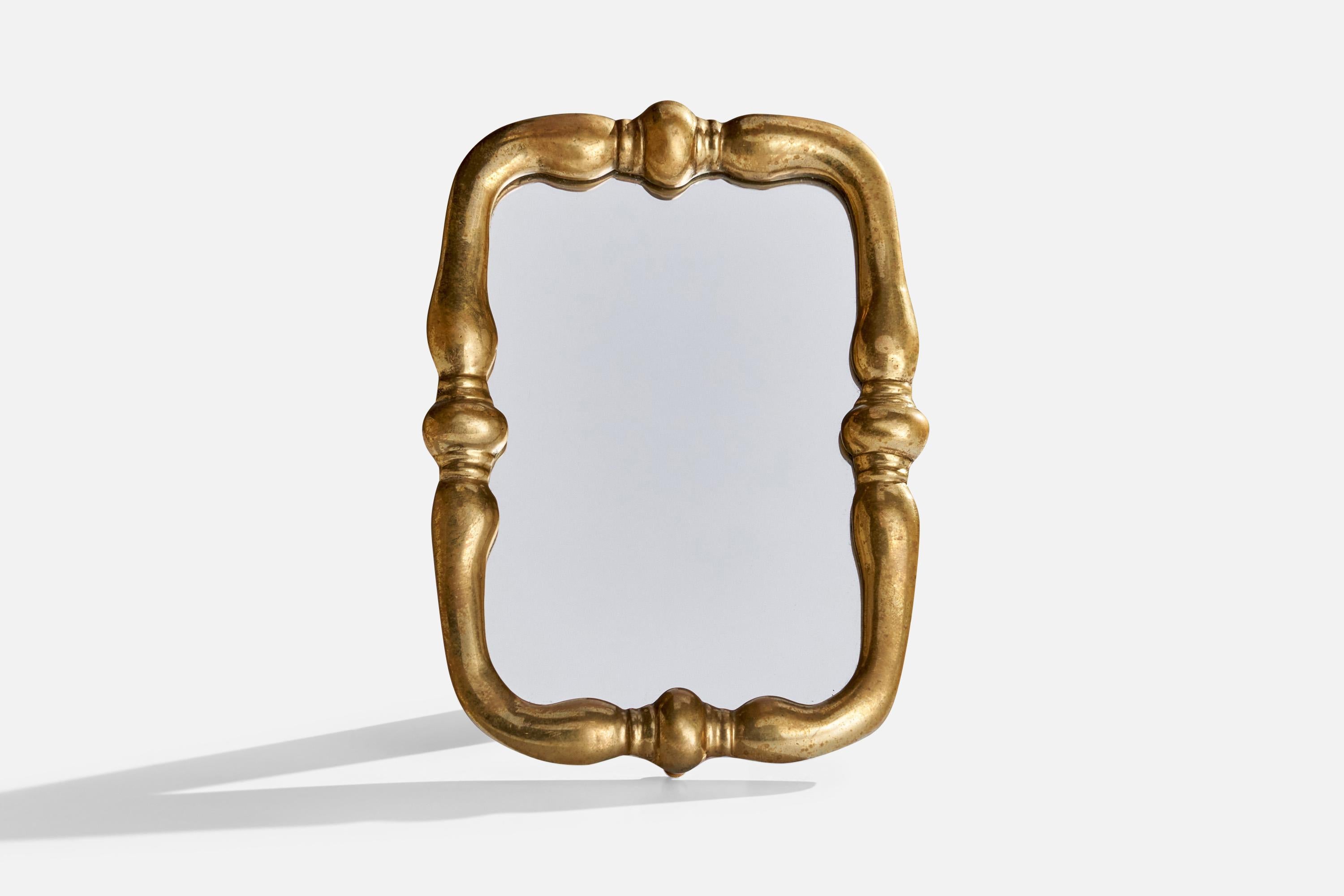 Italian Designer, Small Table Mirror, Brass, Mirror Glass, Italy, 1940s In Good Condition For Sale In High Point, NC