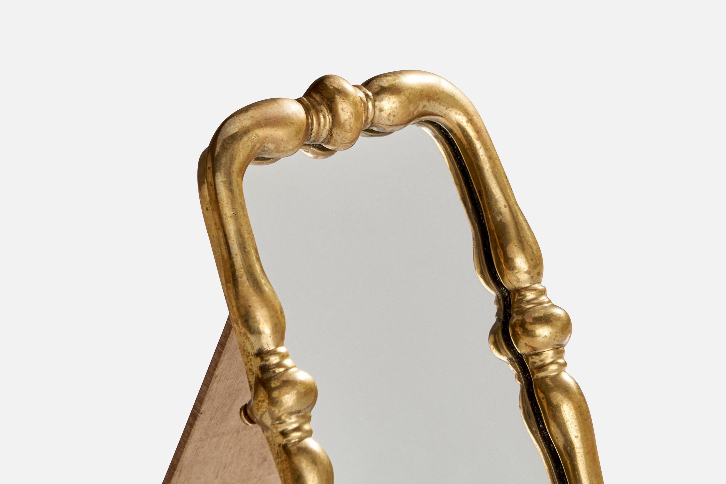 Italian Designer, Small Table Mirror, Brass, Mirror Glass, Italy, 1940s For Sale 2
