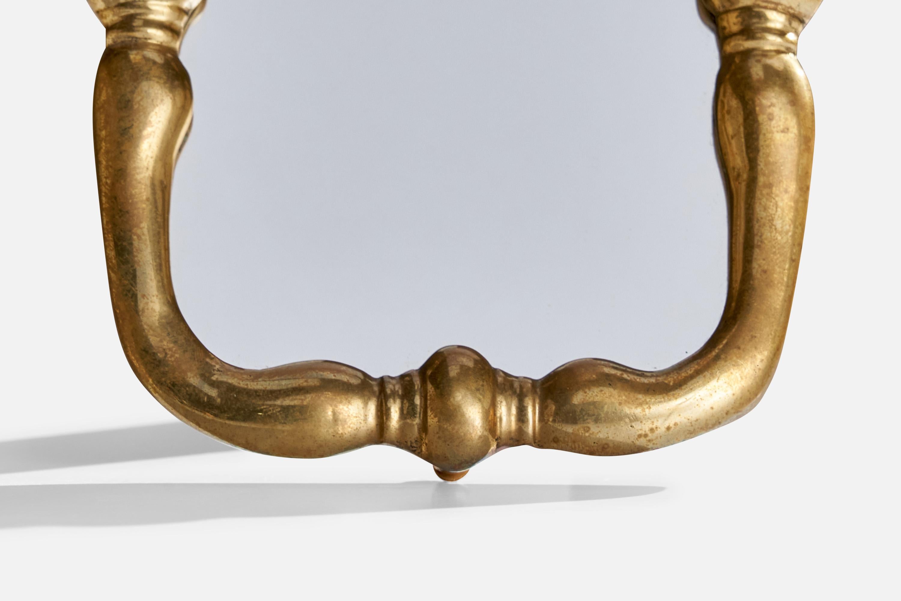 Italian Designer, Small Table Mirror, Brass, Mirror Glass, Italy, 1940s For Sale 3