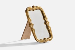 Vintage Italian Designer, Small Table Mirror, Brass, Mirror Glass, Italy, 1940s 