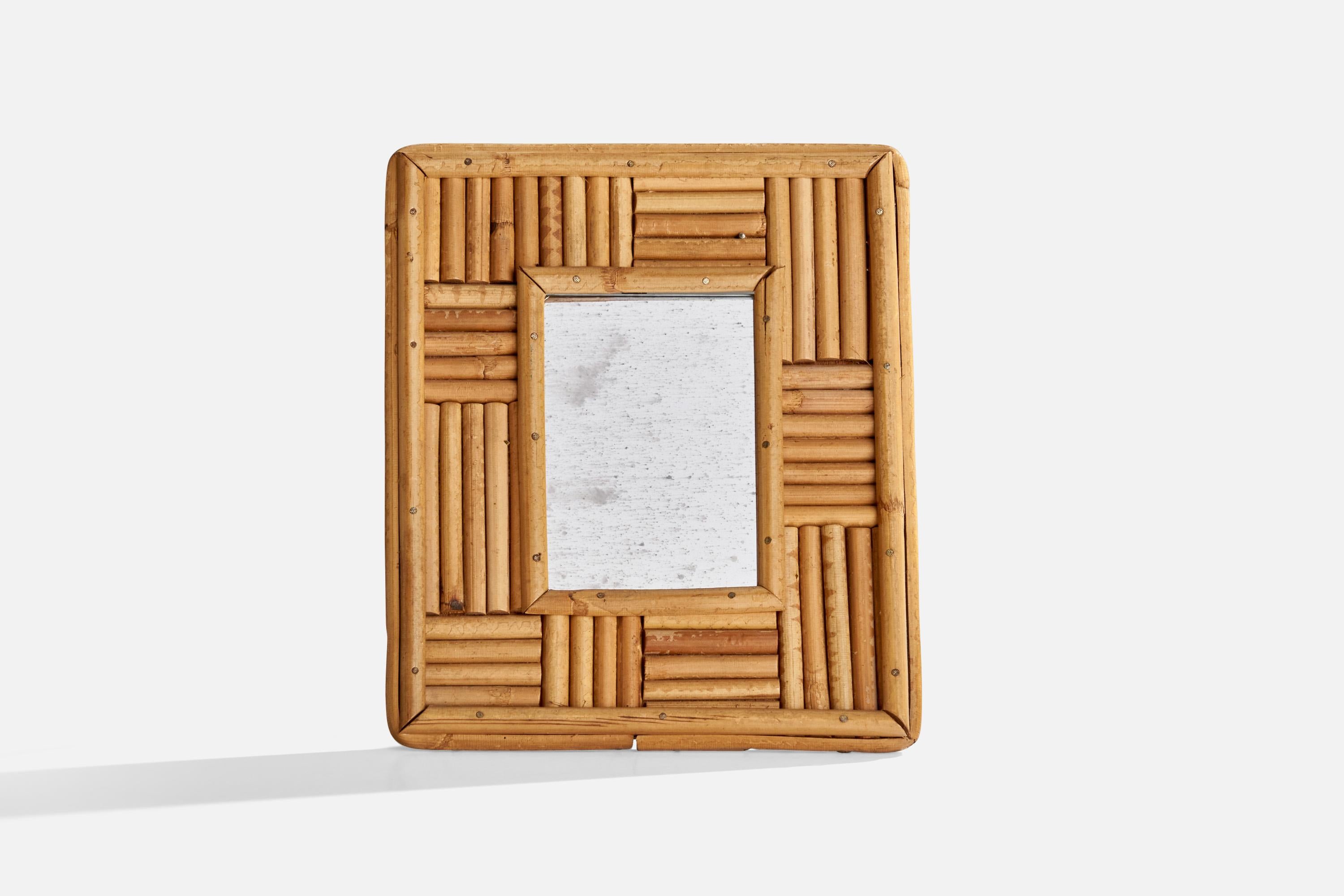 Mid-Century Modern Italian Designer, Small Wall Mirror, Bamboo, Italy, 1960s For Sale