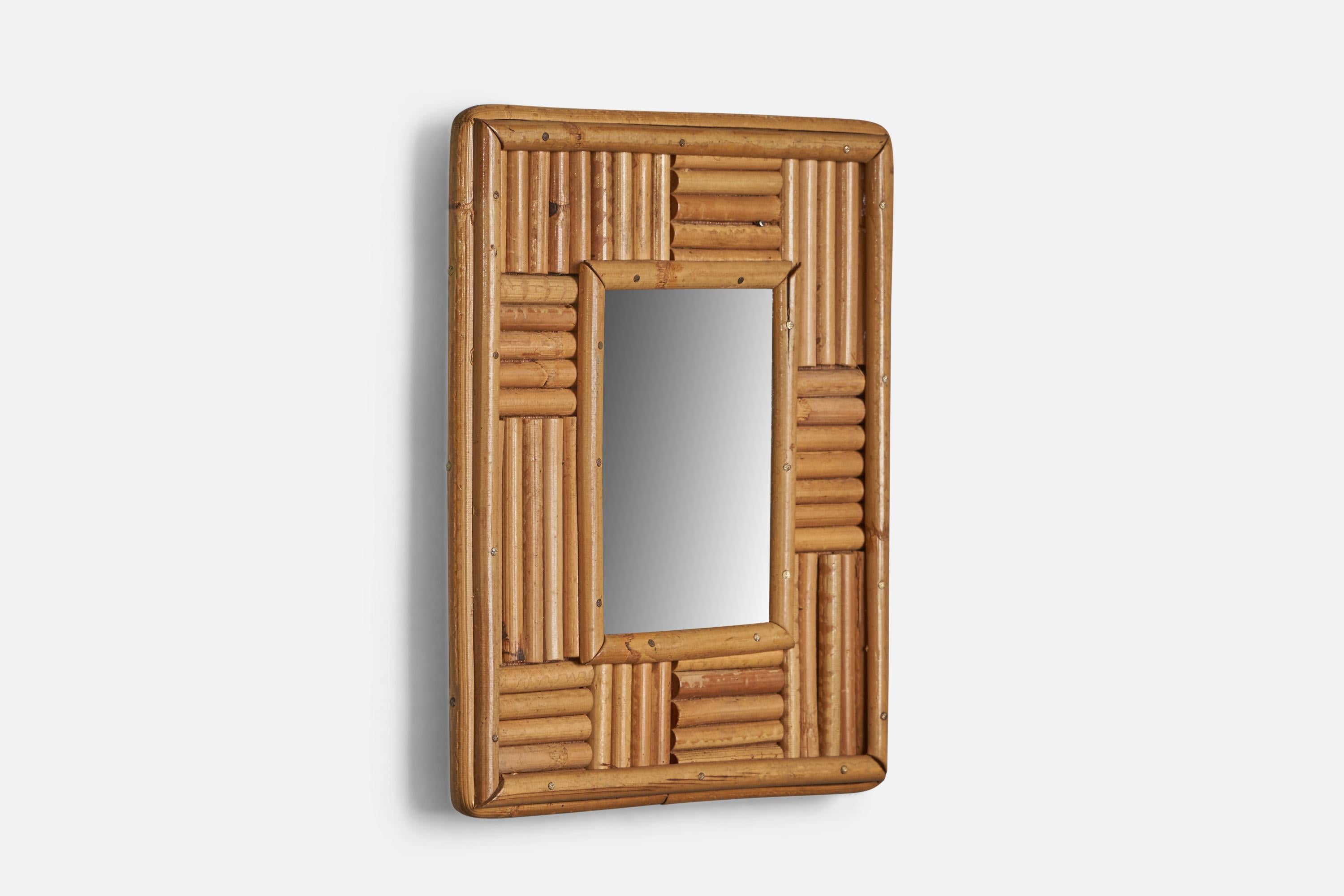Mid-20th Century Italian Designer, Small Wall Mirror, Bamboo, Italy, 1960s For Sale