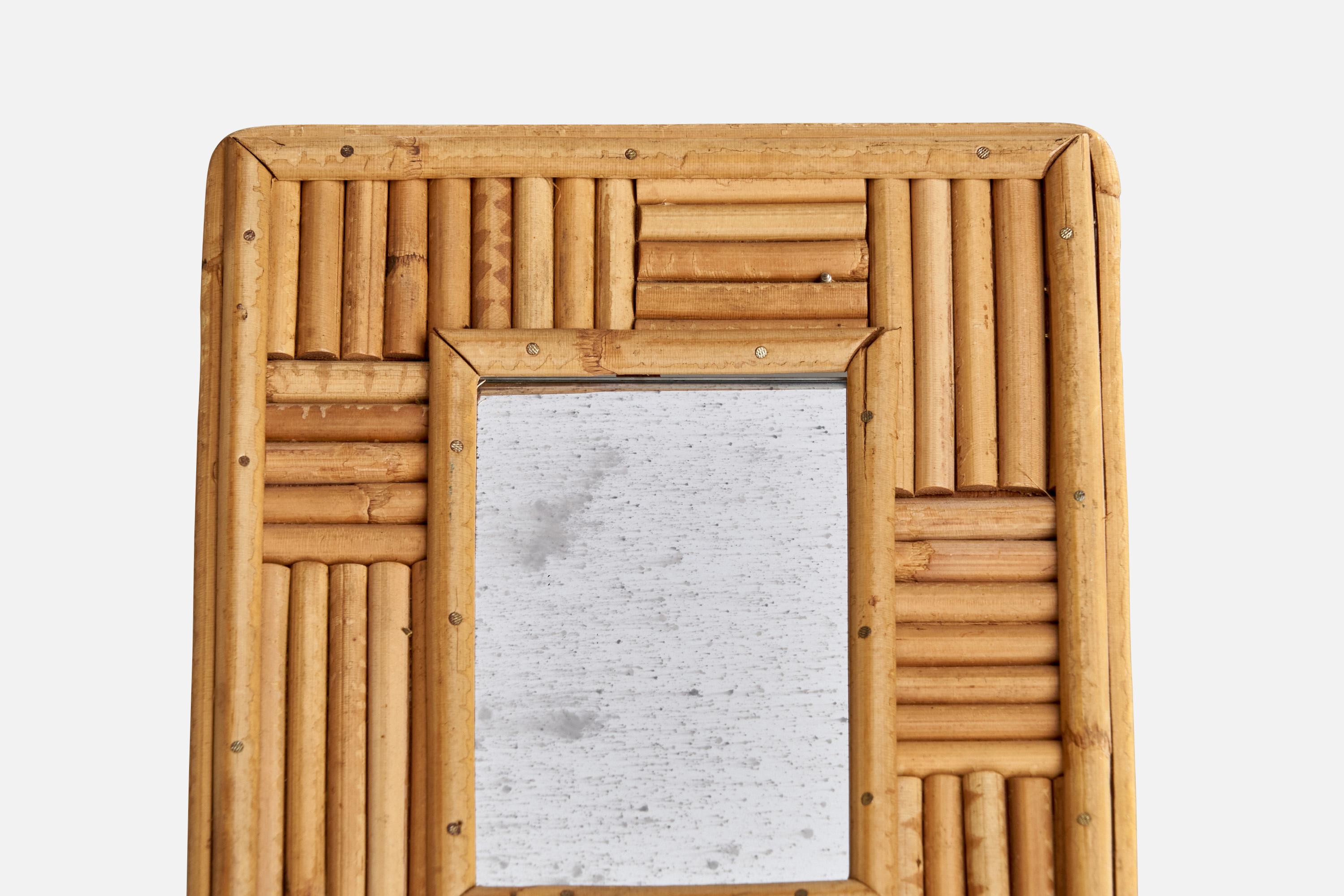 Italian Designer, Small Wall Mirror, Bamboo, Italy, 1960s For Sale 2