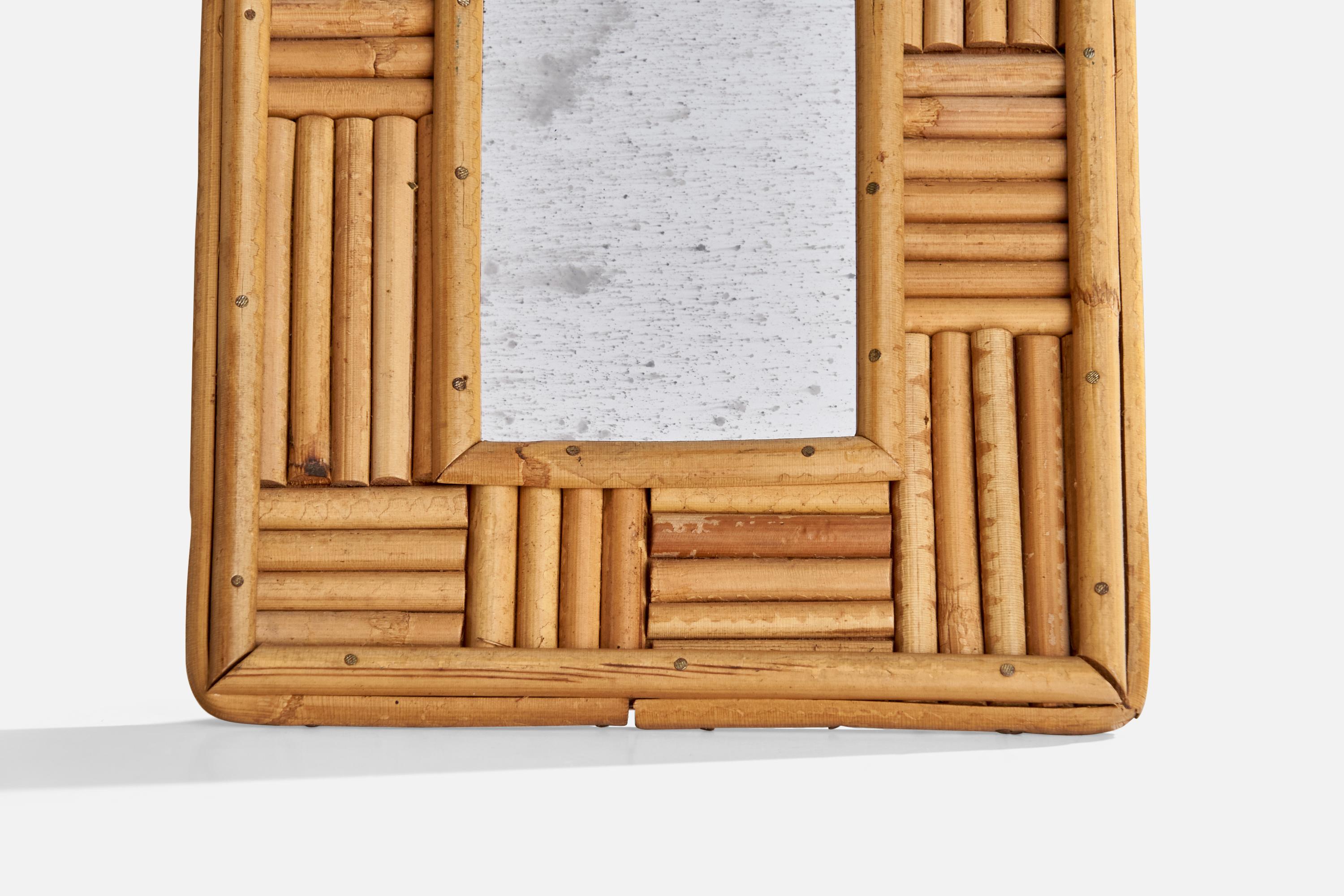 Italian Designer, Small Wall Mirror, Bamboo, Italy, 1960s For Sale 3