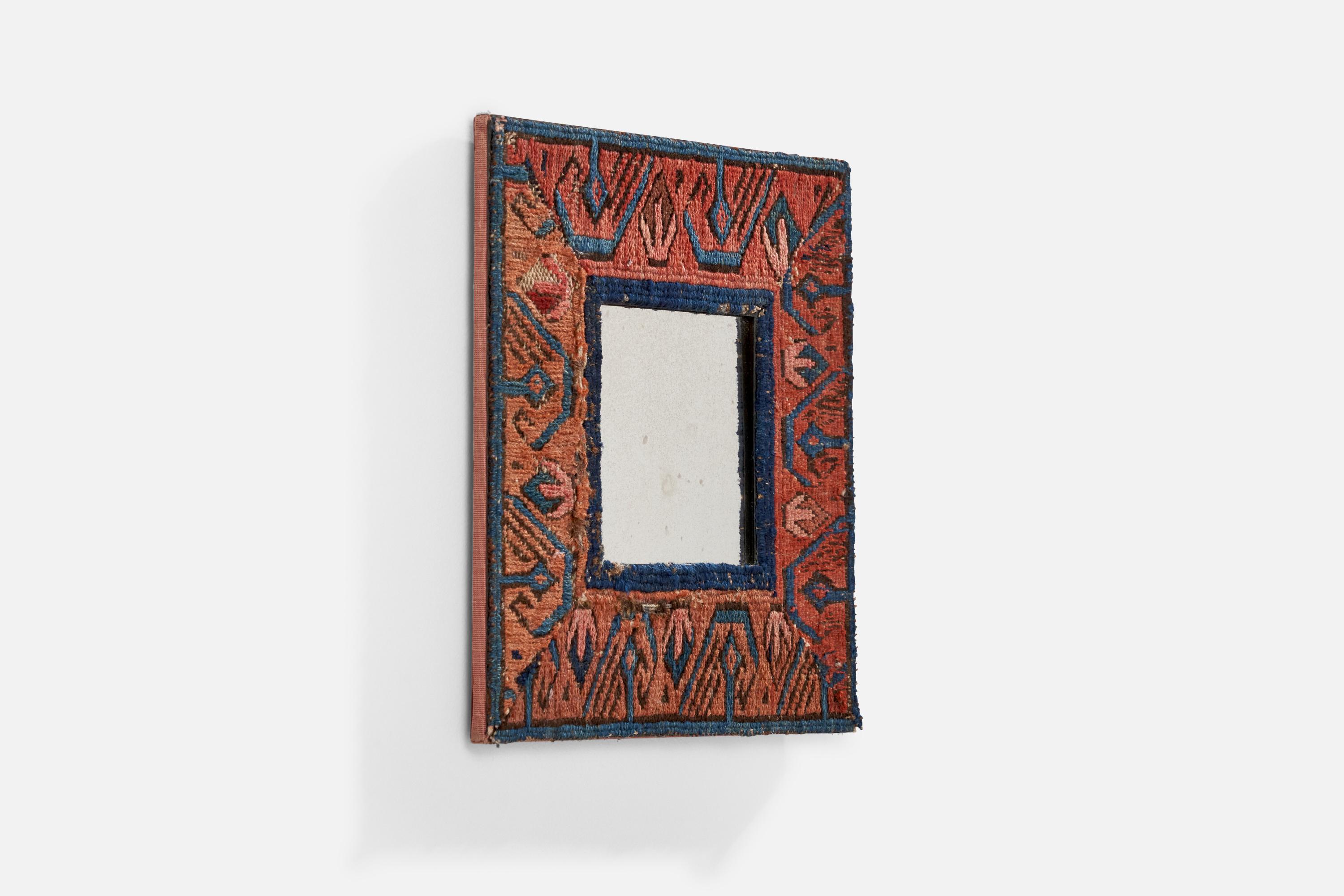 Italian Designer, Small Wall Mirror, Carpet, Italy, 1930s In Good Condition For Sale In High Point, NC