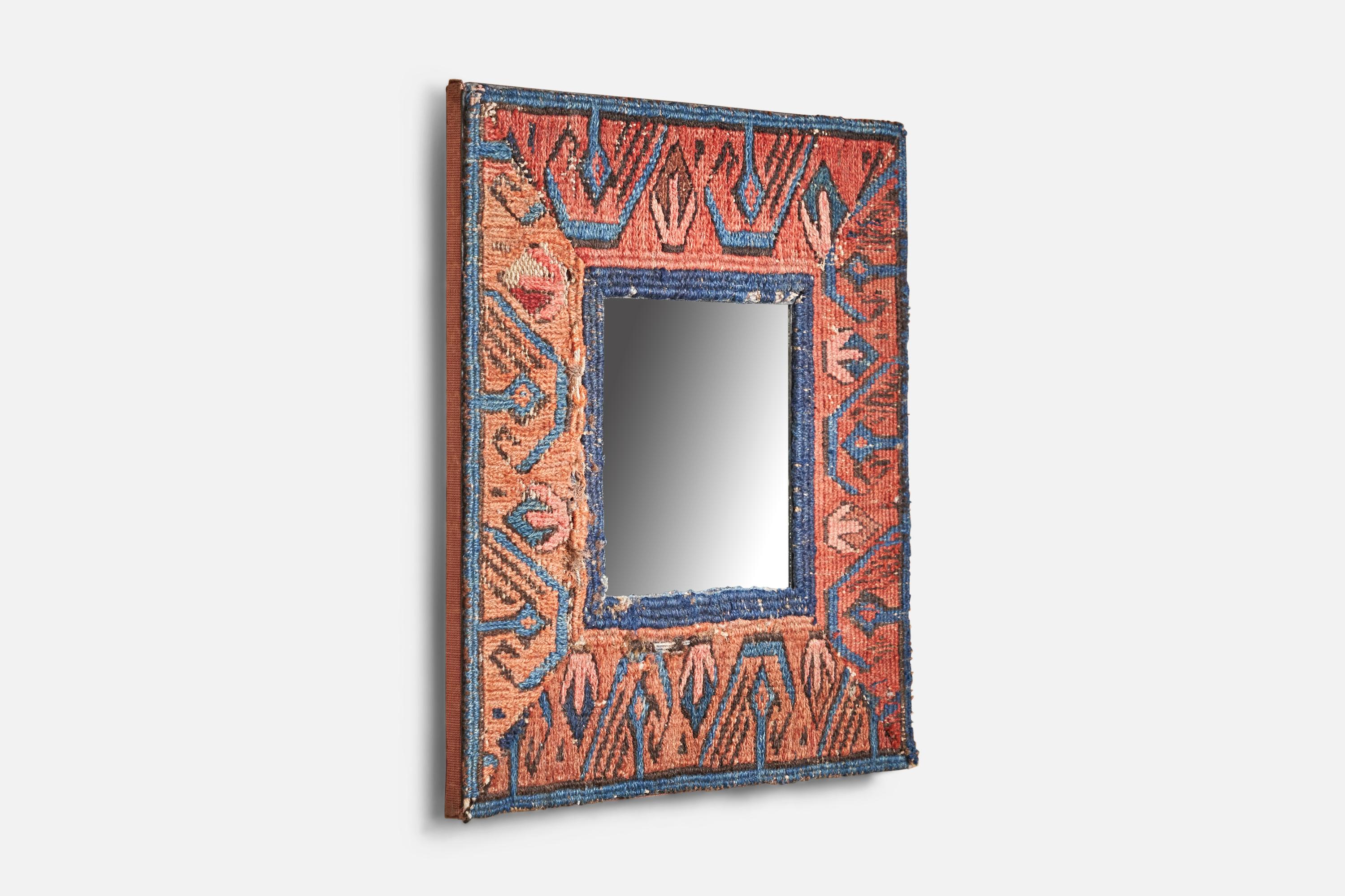 Fabric Italian Designer, Small Wall Mirror, Carpet, Italy, 1930s For Sale