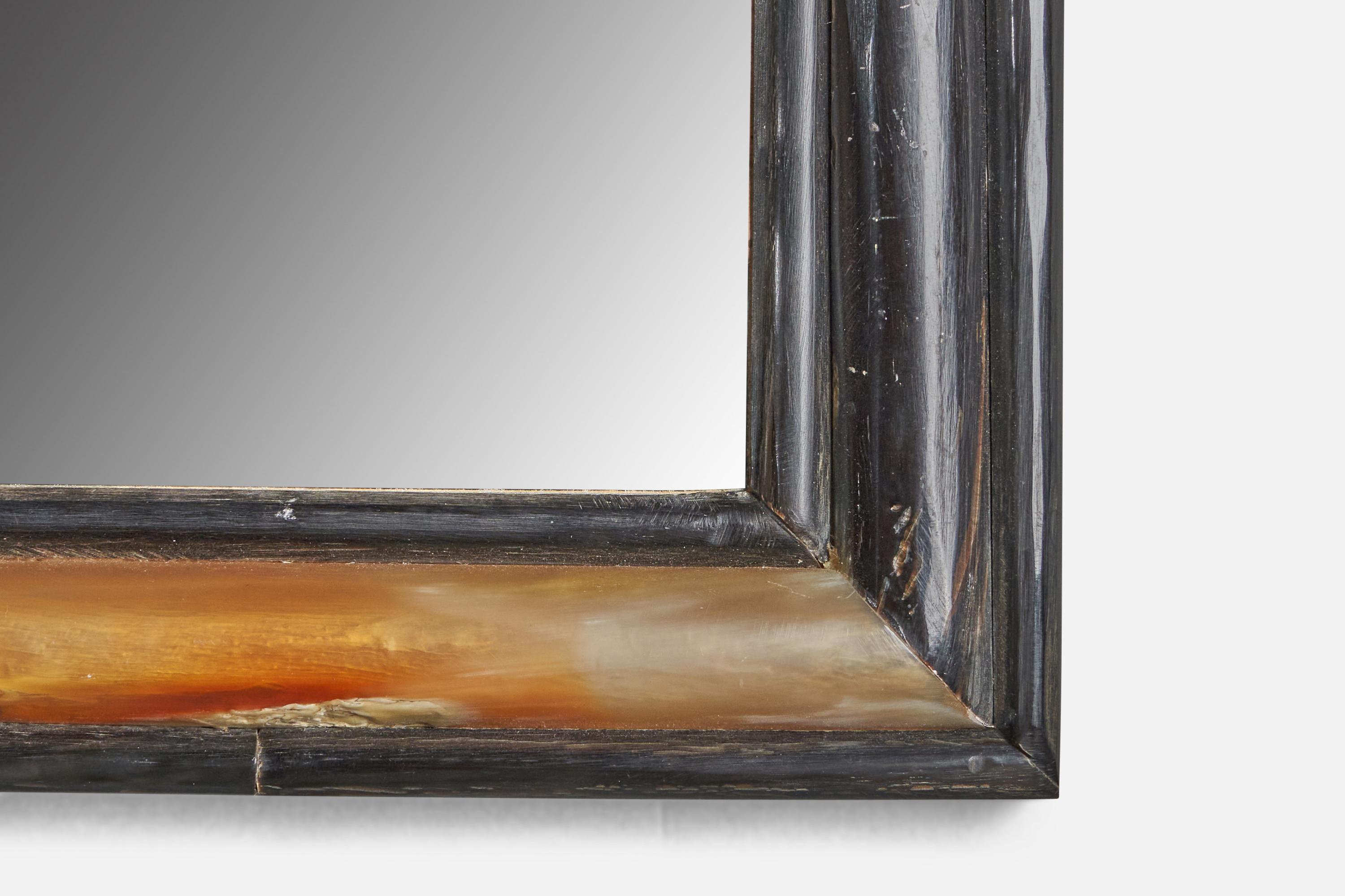 Mid-Century Modern Italian Designer, Small Wall Mirror, Carved Horn, Italy, 1930s For Sale