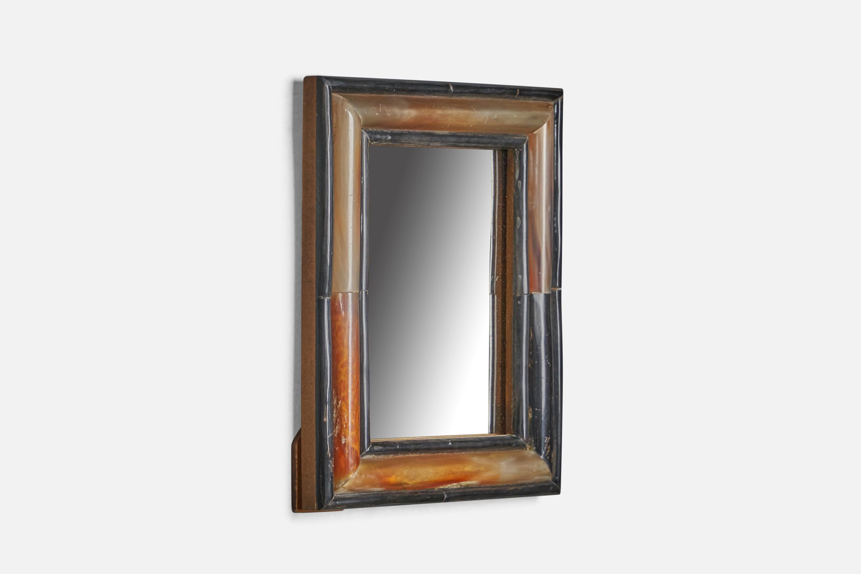Mid-20th Century Italian Designer, Small Wall Mirror, Carved Horn, Italy, 1930s For Sale