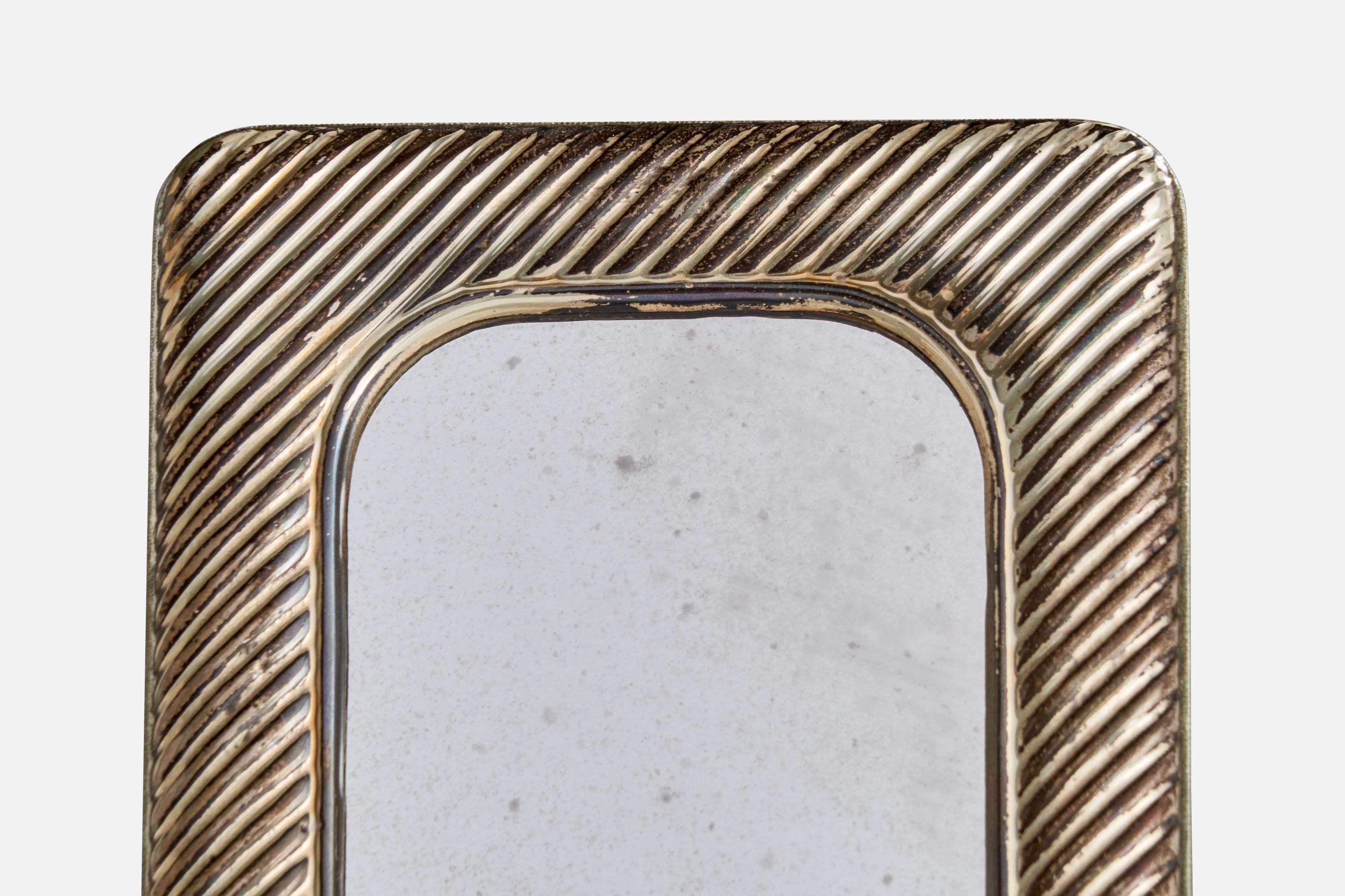 Diseñador italiano, Espejo de pared pequeño, Plata, Italia, Años 1940 en venta 1