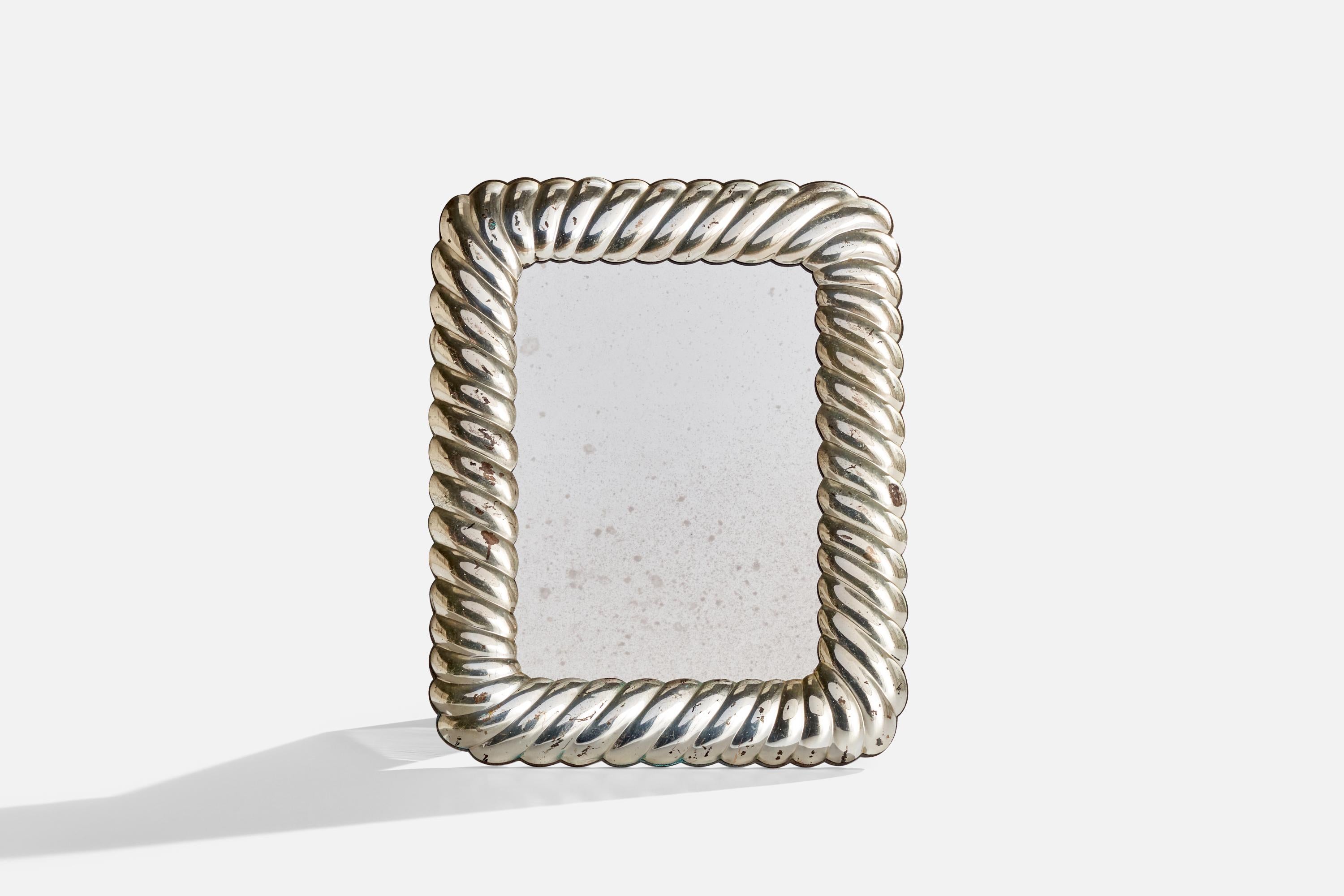 Modern Italian Designer, Small Wall Mirror, Silver, Italy, 1960s For Sale