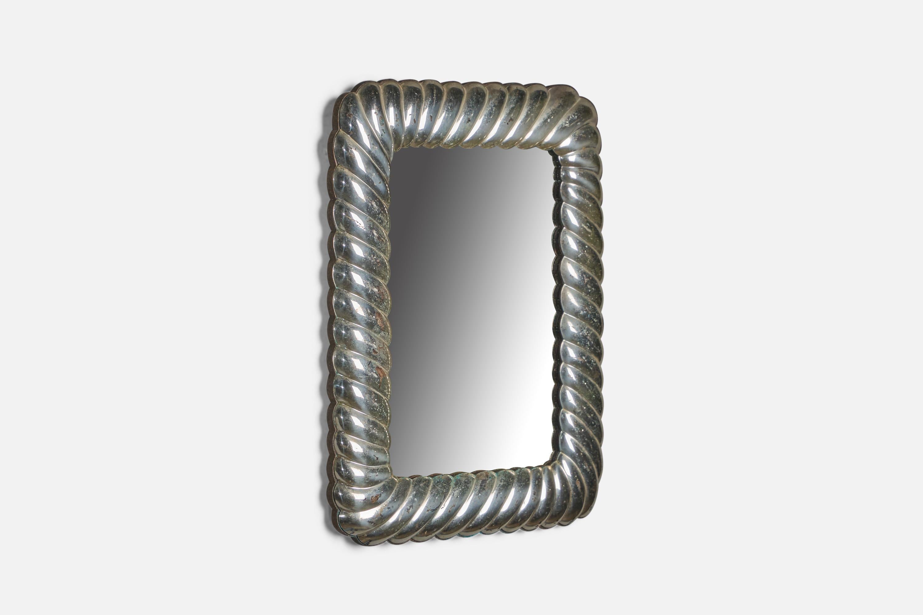 Mid-20th Century Italian Designer, Small Wall Mirror, Silver, Italy, 1960s For Sale