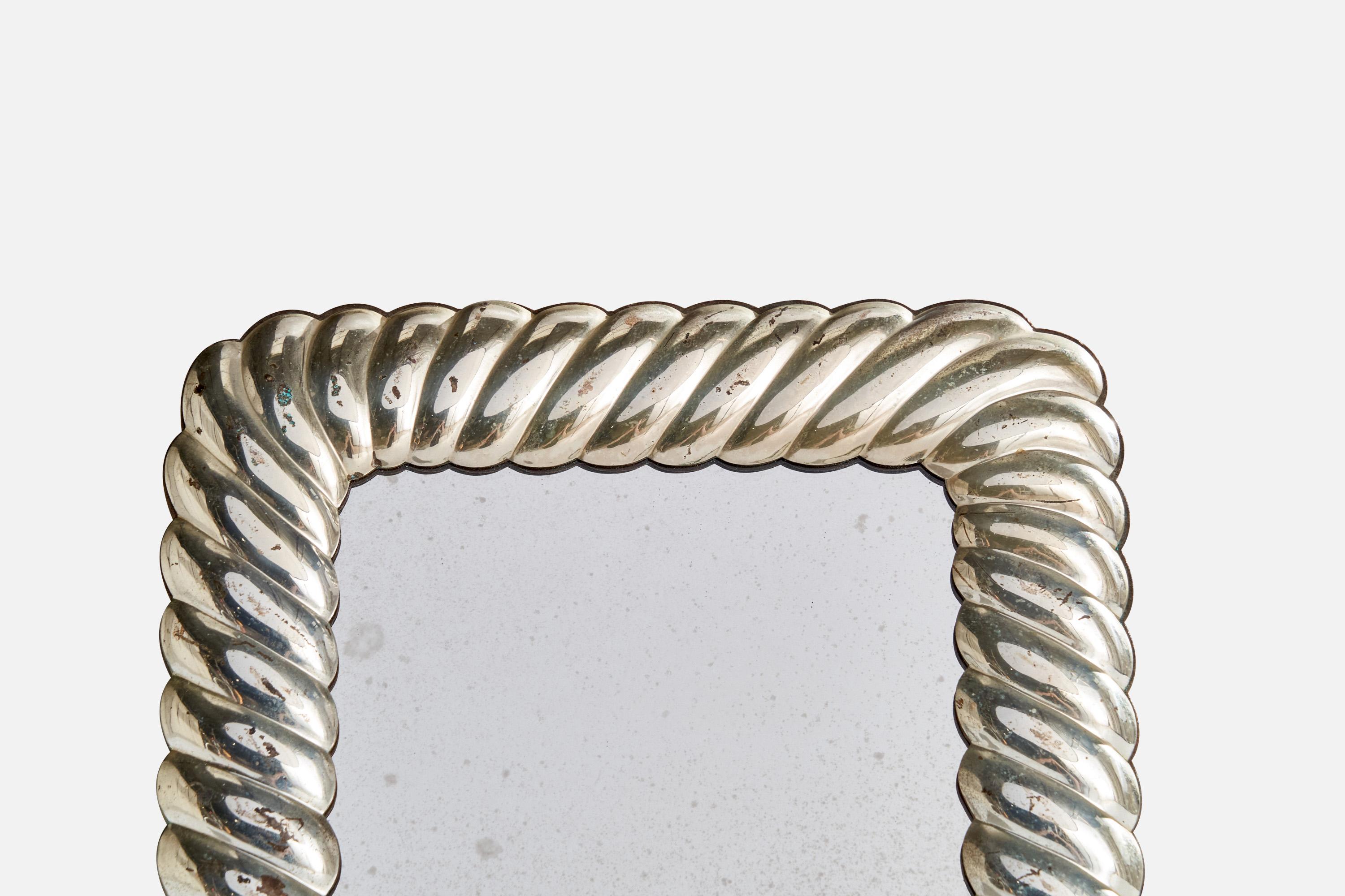 Italian Designer, Small Wall Mirror, Silver, Italy, 1960s For Sale 2