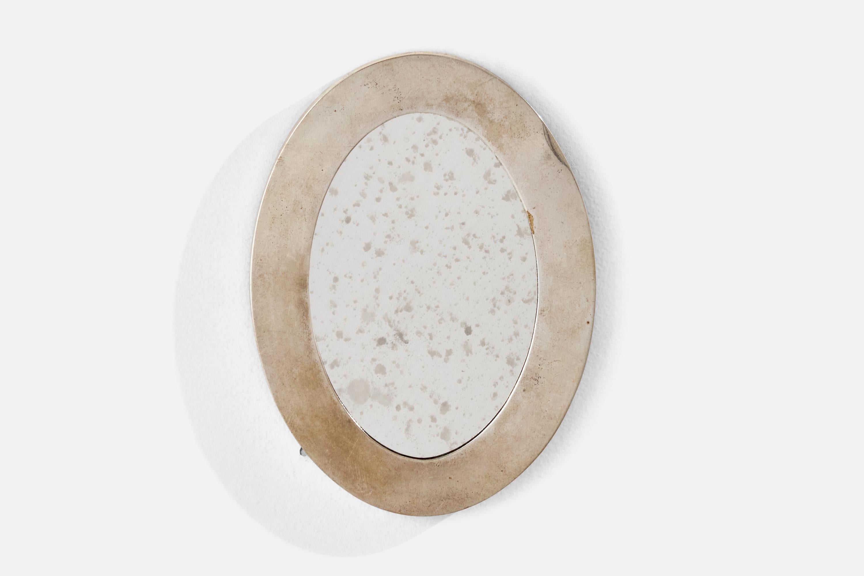 Pequeño espejo de pared de plata de ley diseñado por un diseñador italiano, Italia, años 30.