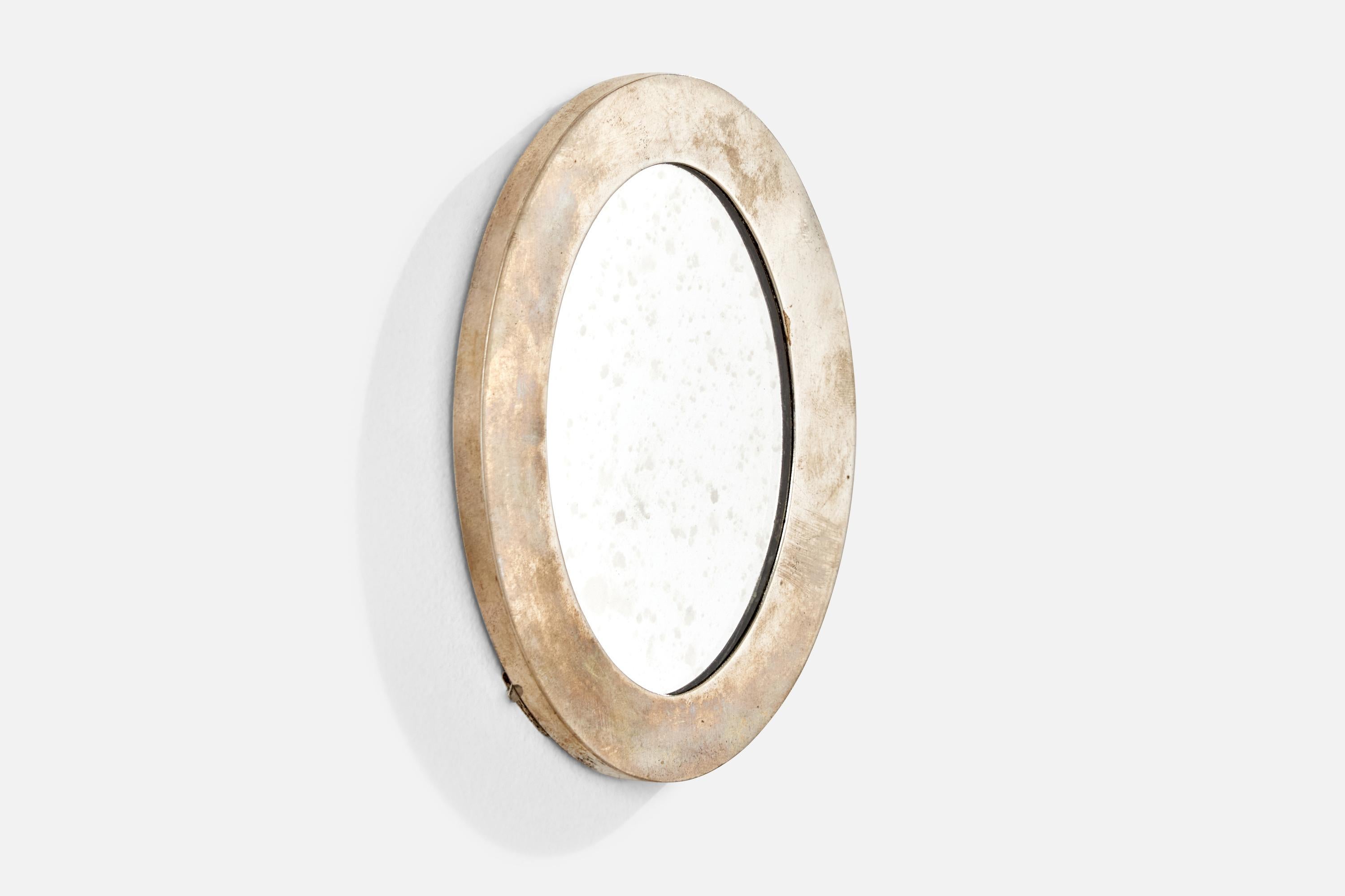 Diseñador italiano, Pequeño espejo de pared, Plata de ley, Italia, Años 30 Moderno de mediados de siglo en venta