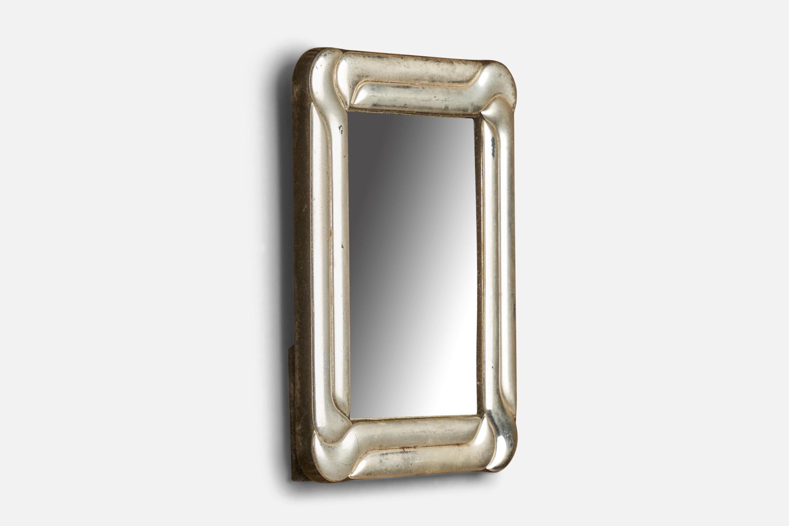 Mid-20th Century Italian Designer, Small Wall Mirror, Sterling Silver, Italy, 1930s For Sale
