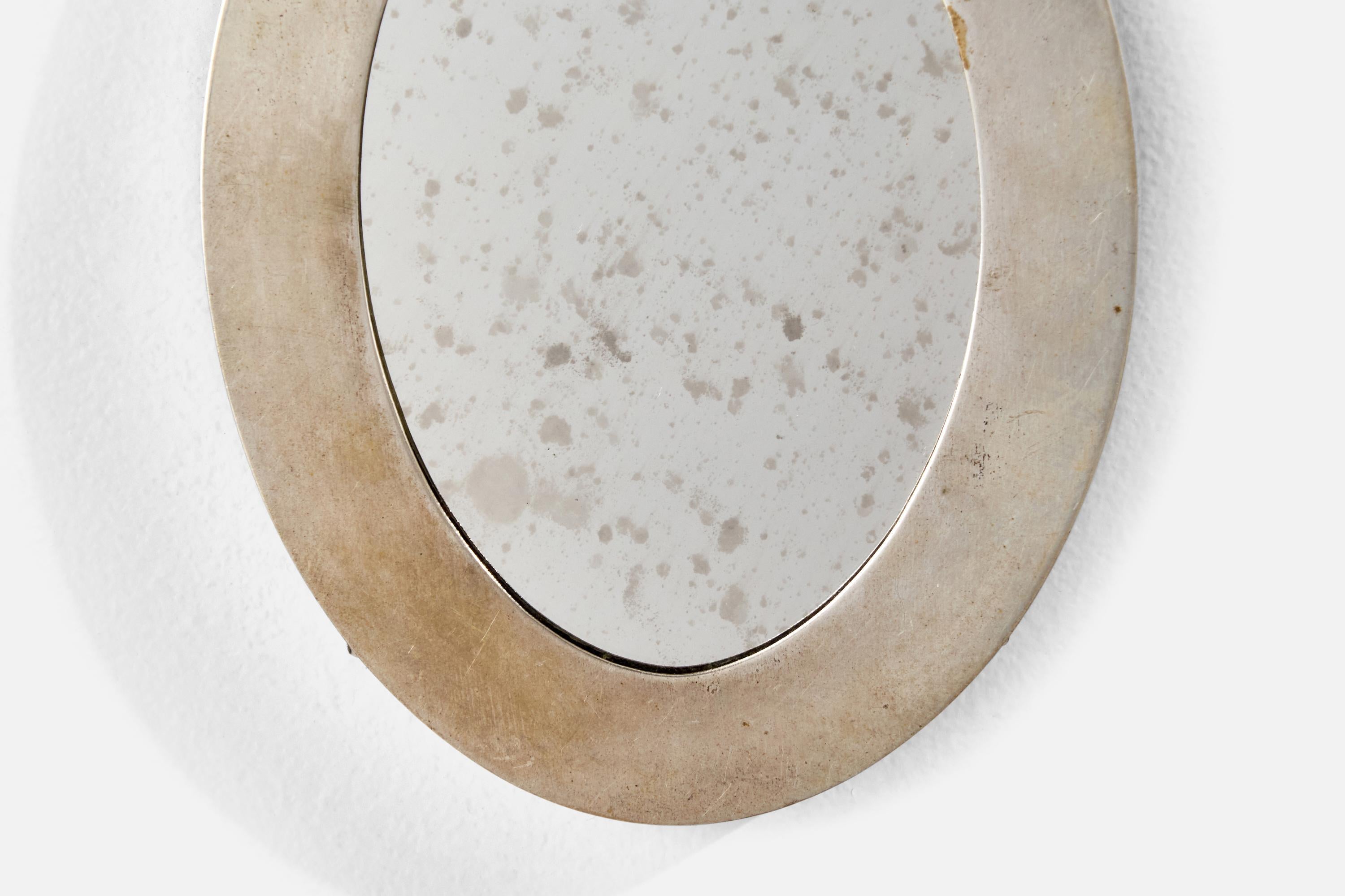 Diseñador italiano, Pequeño espejo de pared, Plata de ley, Italia, Años 30 mediados del siglo XX en venta