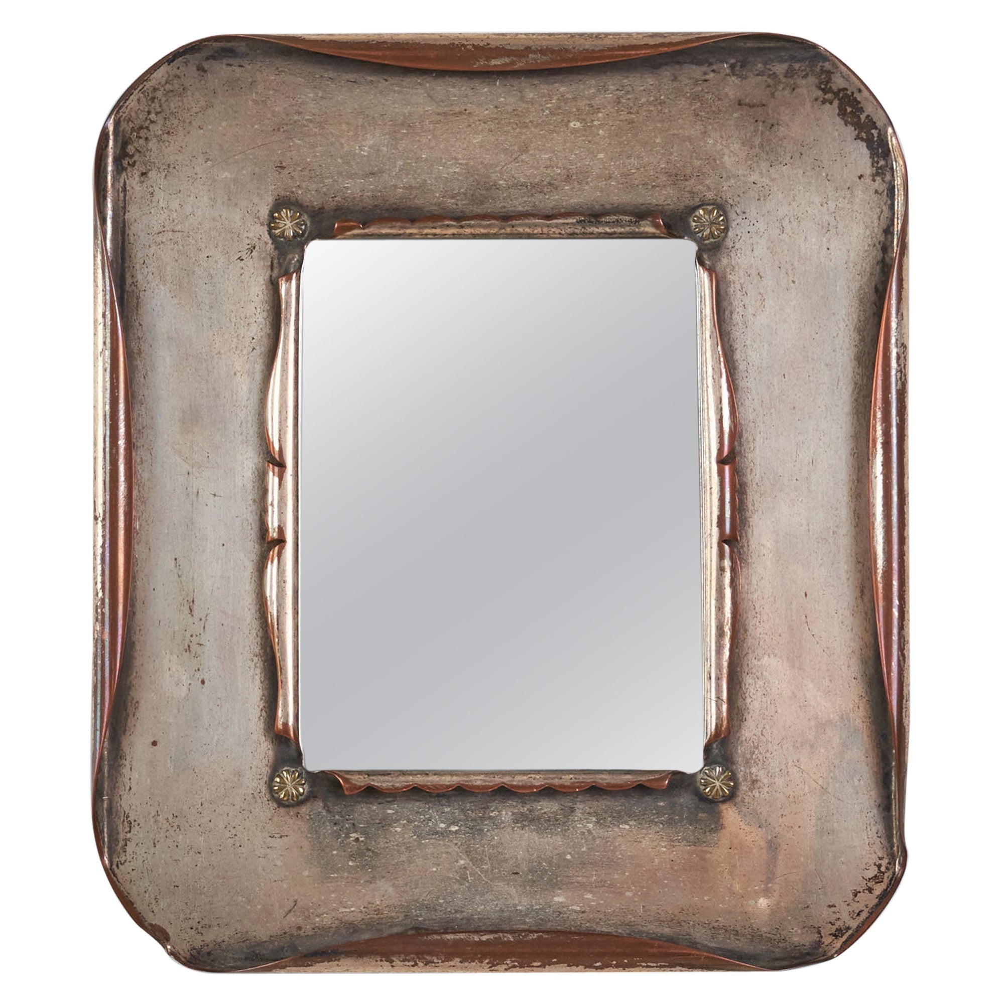 Diseñador italiano, Pequeño espejo de pared, Plata de ley, Espejo de cristal, Italia, Años 30