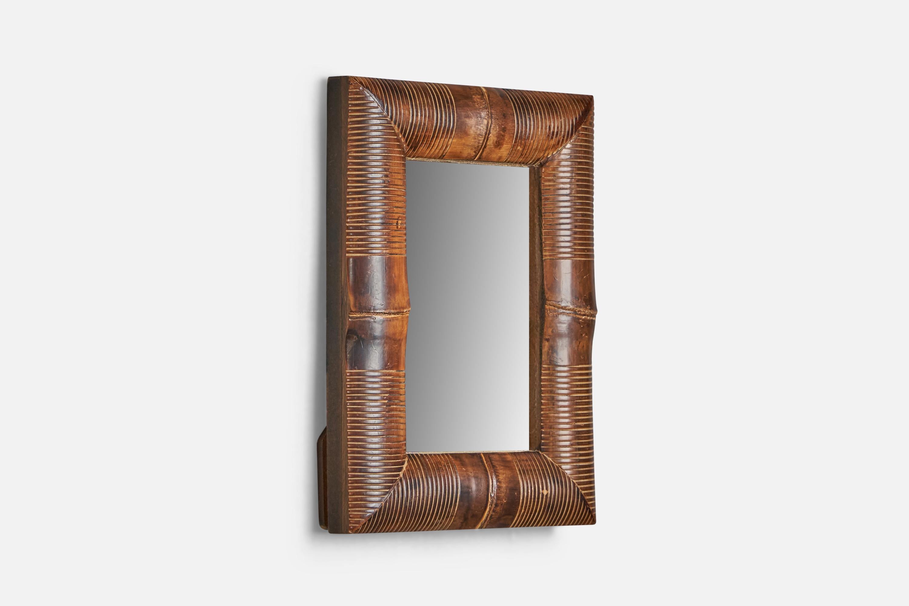 Mid-20th Century Italian Designer, Small Wall Mirror, Wood, Italy, 1940s For Sale