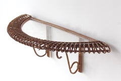 Italian Designer, Small Wall-Mounted Console, Rattan, Glass, Italy, 1950s