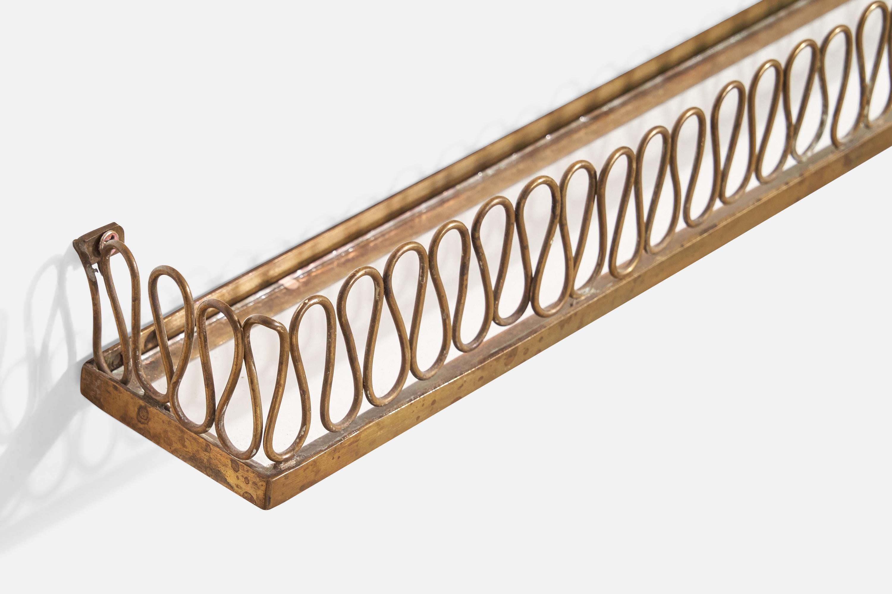 Italian Designer, Small Wall Shelf, Brass, Glass, Italy, 1930s For Sale 3