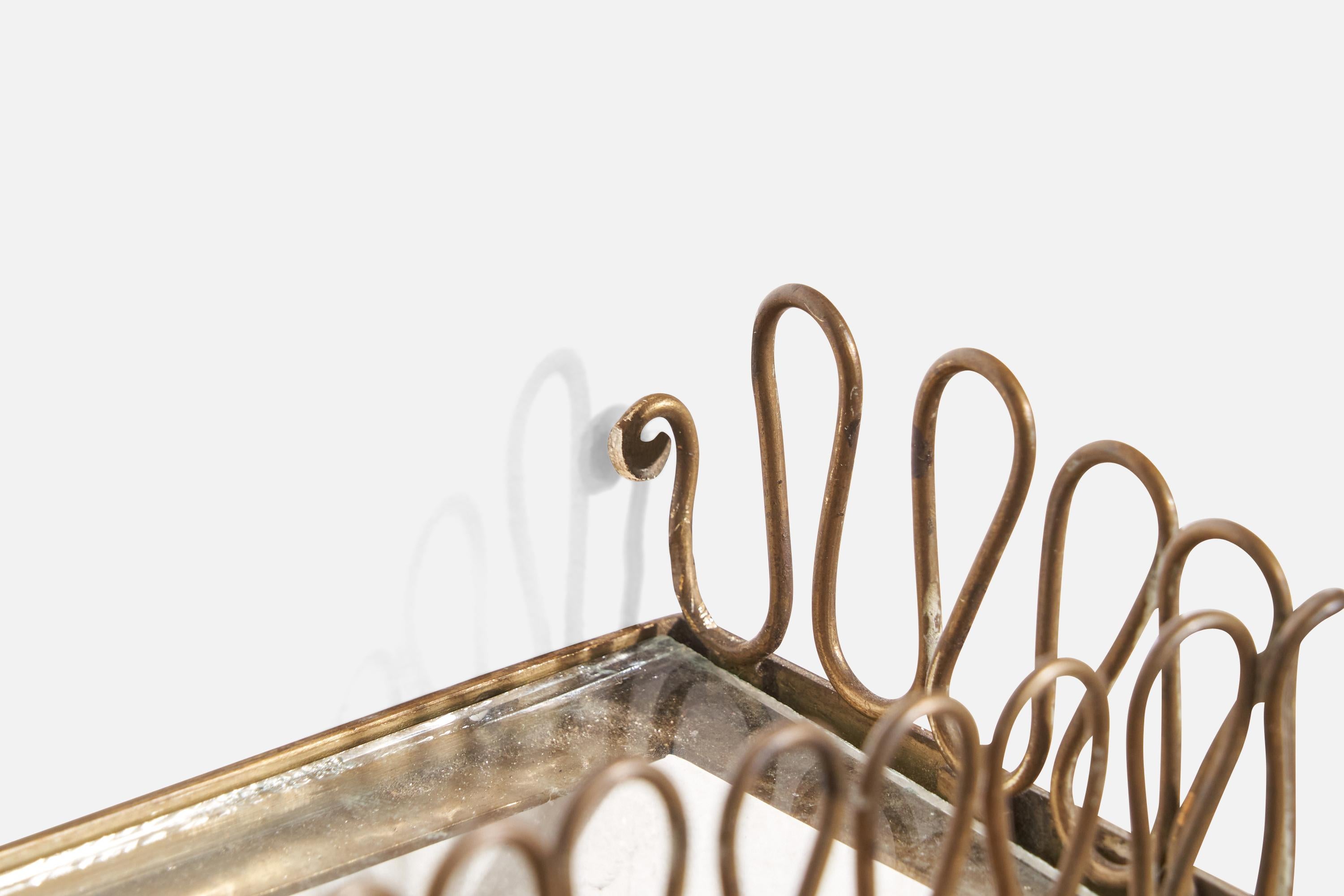 Italian Designer, Small Wall Shelf, Brass, Glass, Italy, 1930s For Sale 3