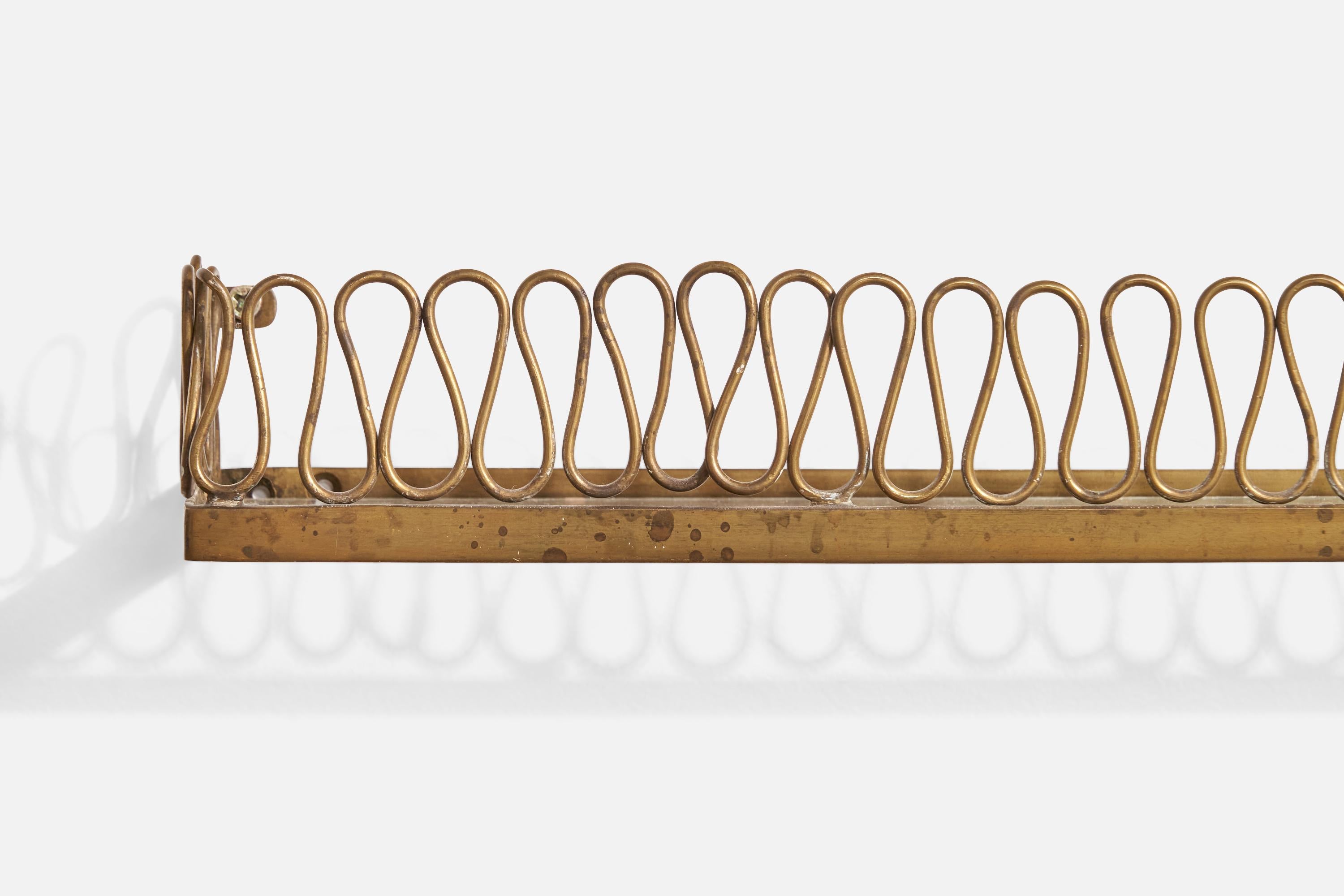 Italian Designer, Small Wall Shelf, Brass, Glass, Italy, 1930s For Sale 4