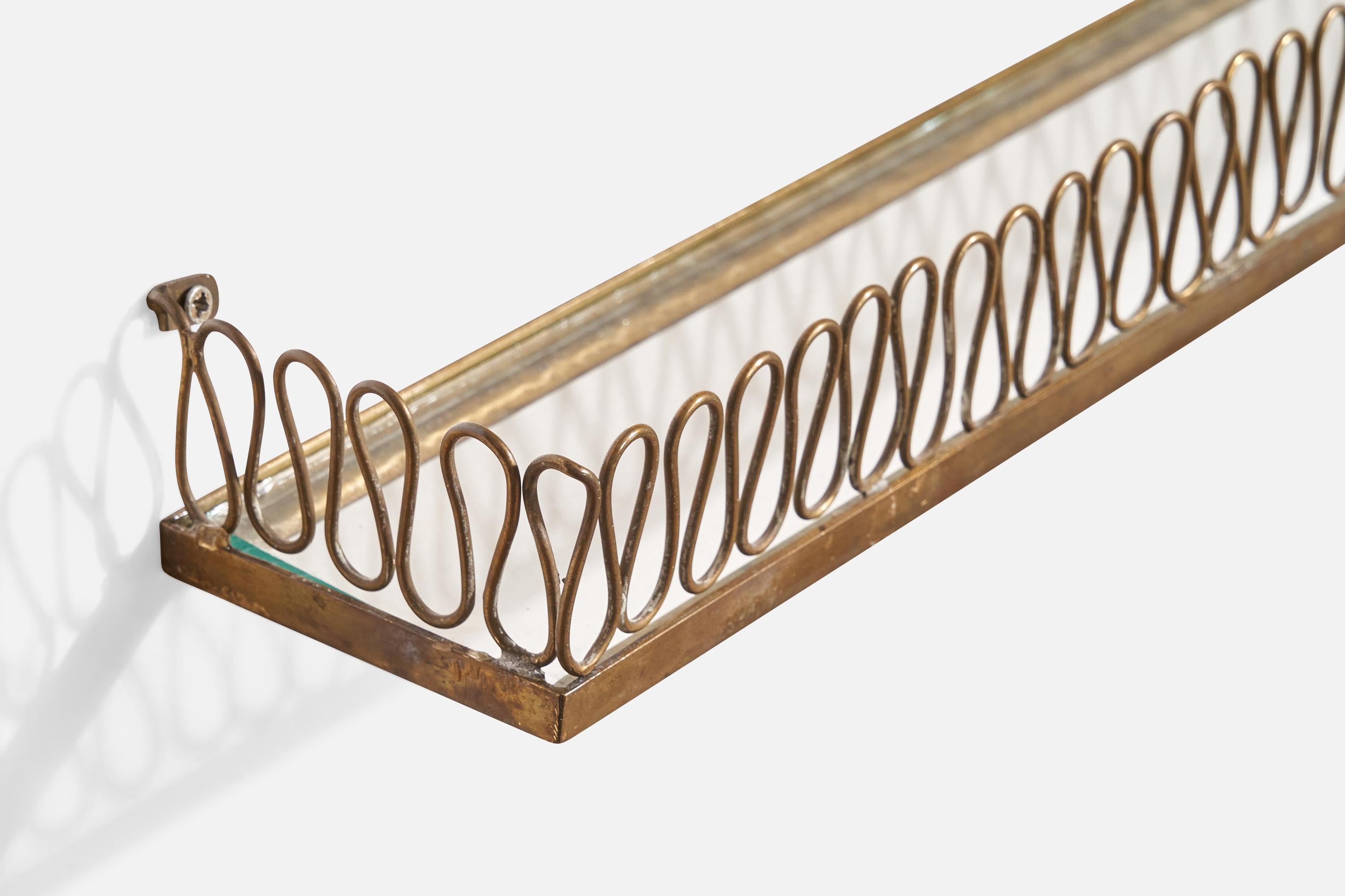 Italian Designer, Small Wall Shelf, Brass, Glass, Italy, 1930s For Sale 4