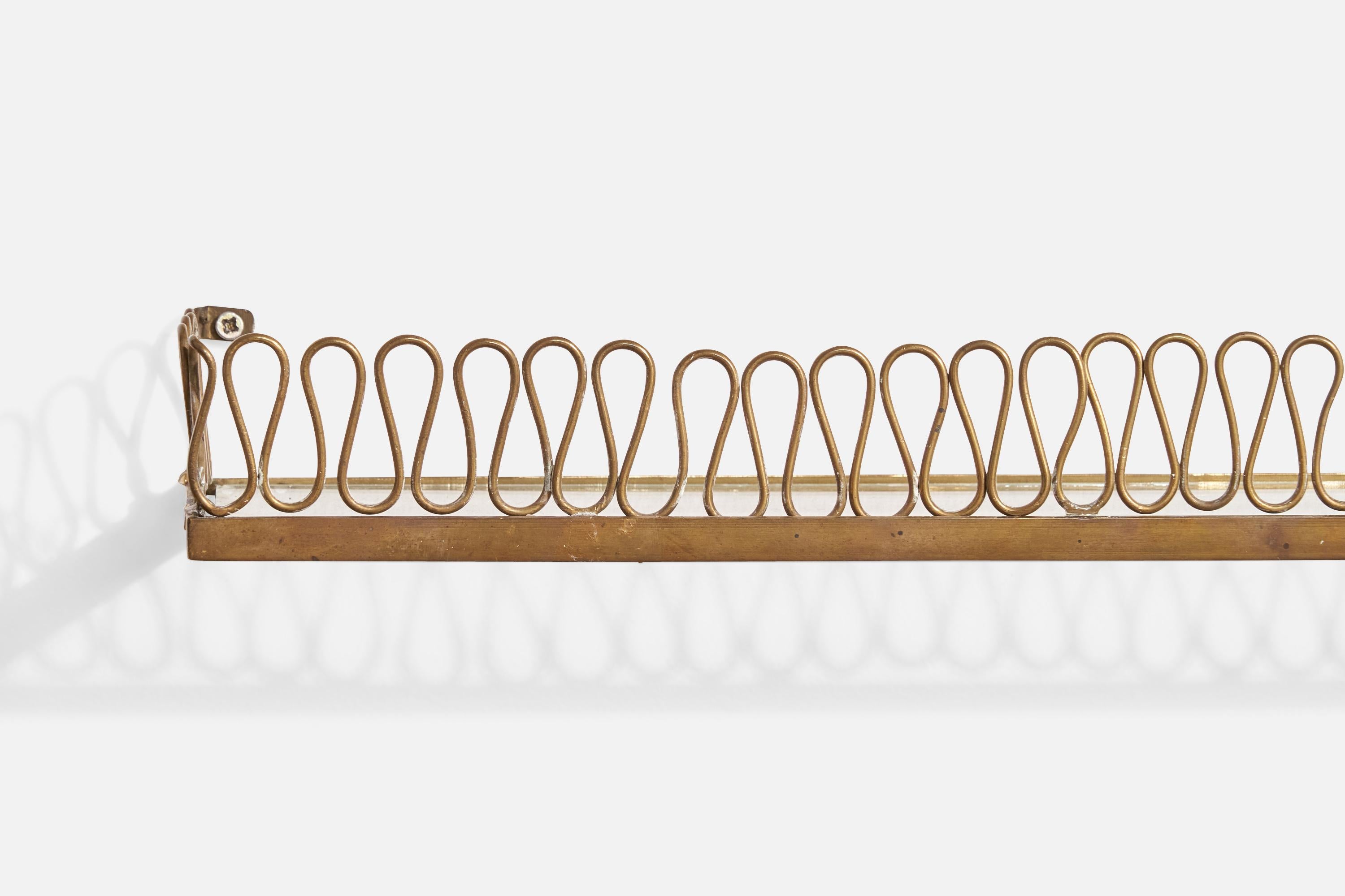 Italian Designer, Small Wall Shelf, Brass, Glass, Italy, 1930s For Sale 5