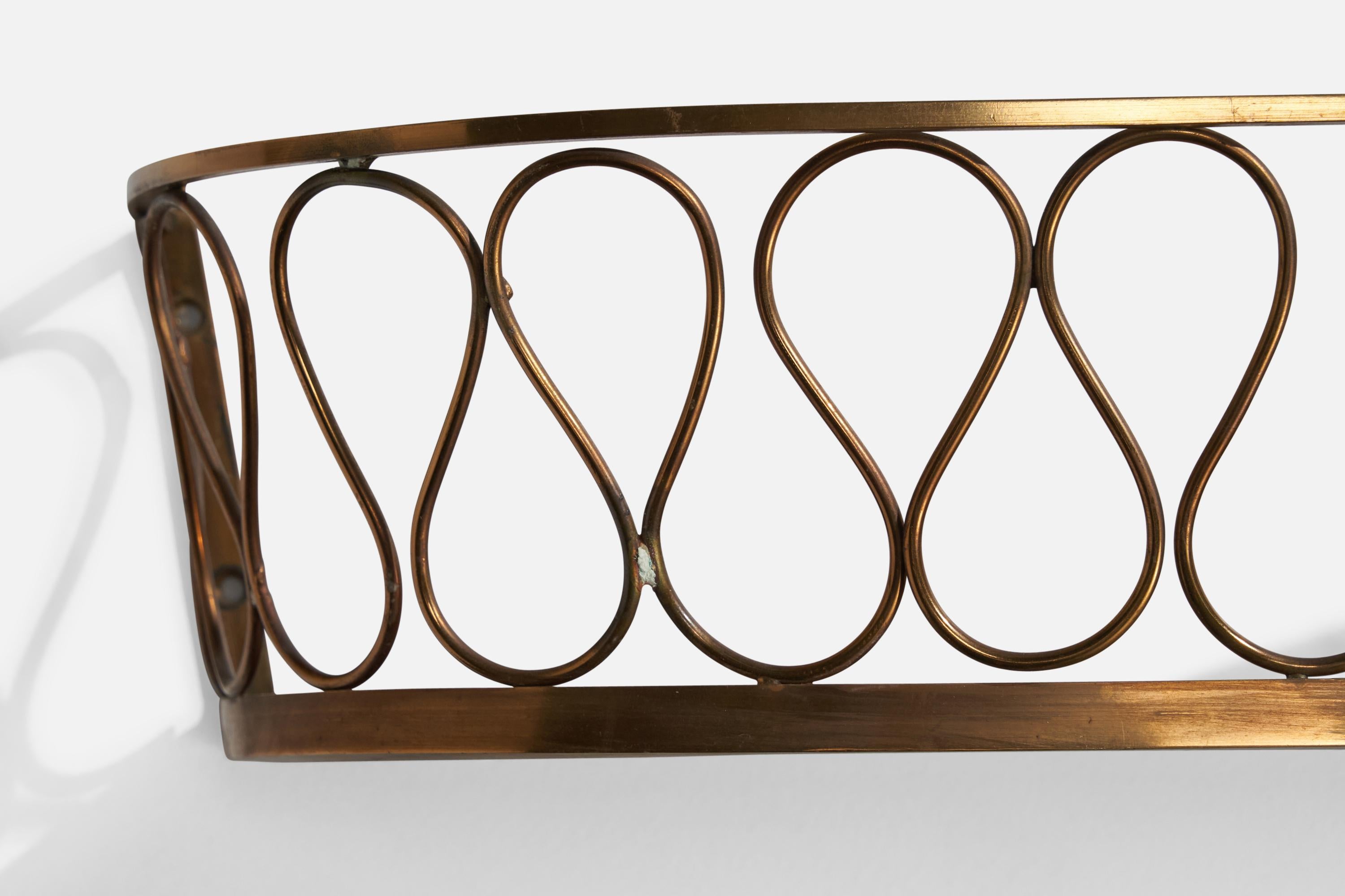 Mid-20th Century Italian Designer, Small Wall Shelves, Brass, Italy, 1940s For Sale