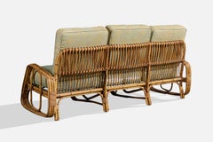 Italian Designer, Sofa, Bamboo, Rattan, Fabric, Italy, 1960s