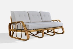 Italian Designer, Sofa, Bamboo, Rattan, Fabric, Italy, 1960s