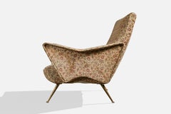 Italian Designer, Sofa, Fabric, Brass, Italy, 1950s