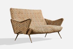 Italian Designer, Sofa, Fabric, Brass, Italy, 1950s