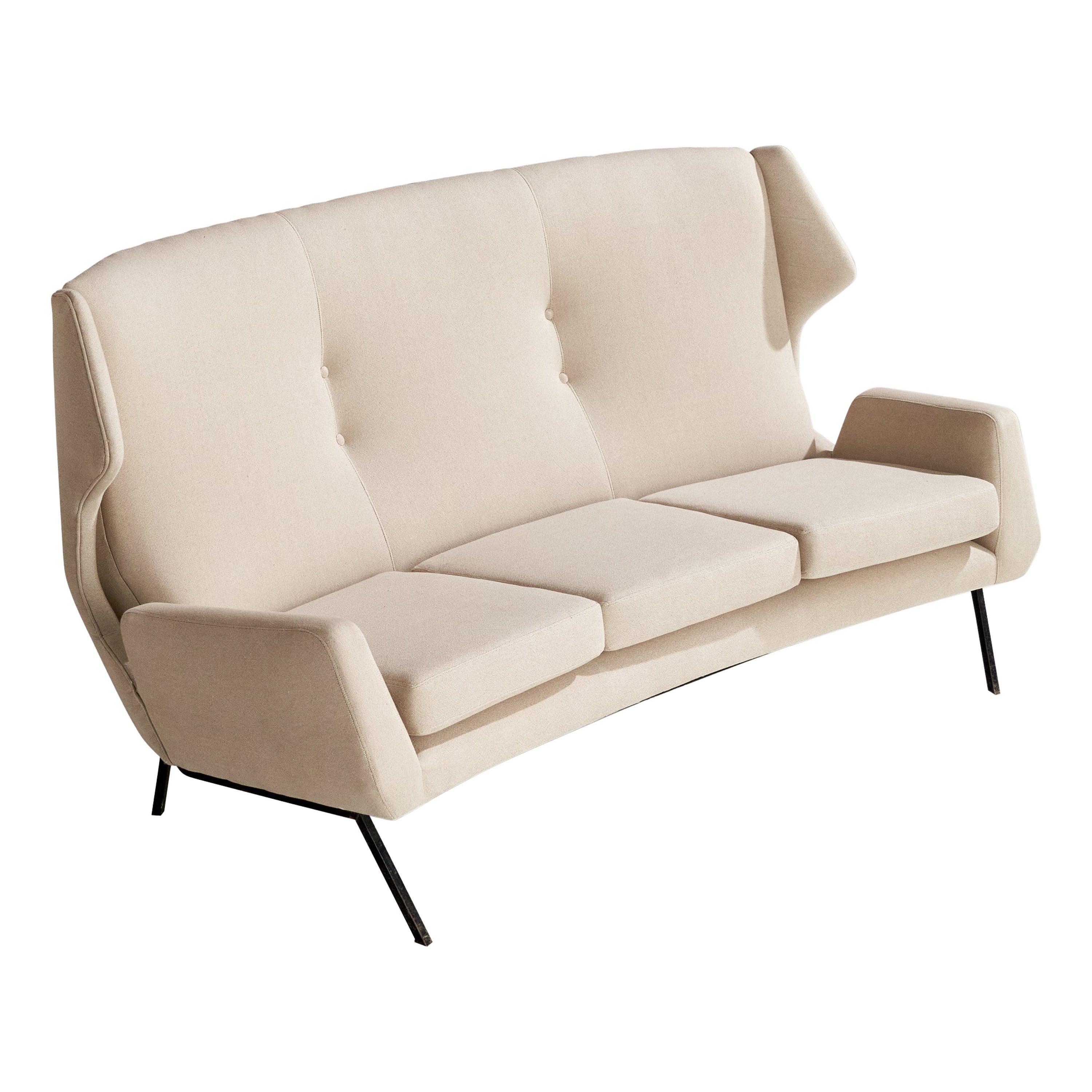Italian Designer, Sofa, Fabric, Metal, Italy, 1950s