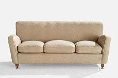 Italian Designer, Sofa, Fabric, Wood, Brass, Italy, 1940s