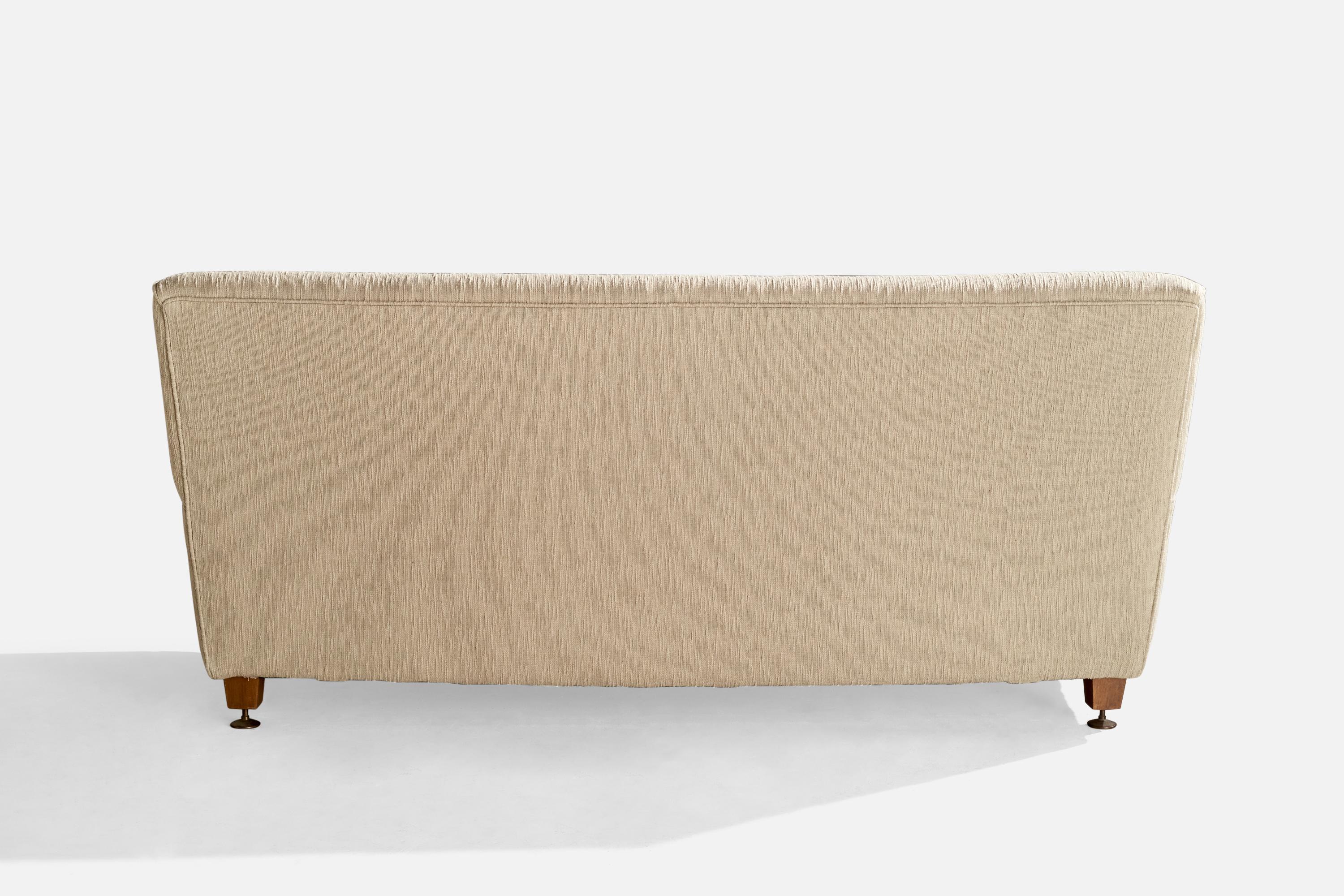 Mid-20th Century Italian Designer, Sofa, Fabric, Wood, Brass, Italy, 1940s For Sale