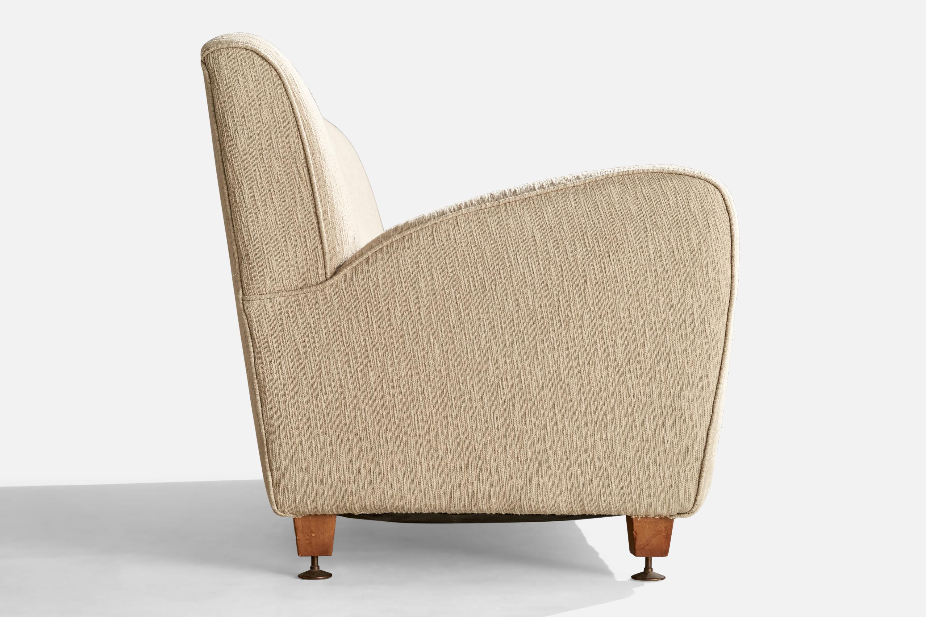 Italian Designer, Sofa, Fabric, Wood, Brass, Italy, 1940s For Sale 1