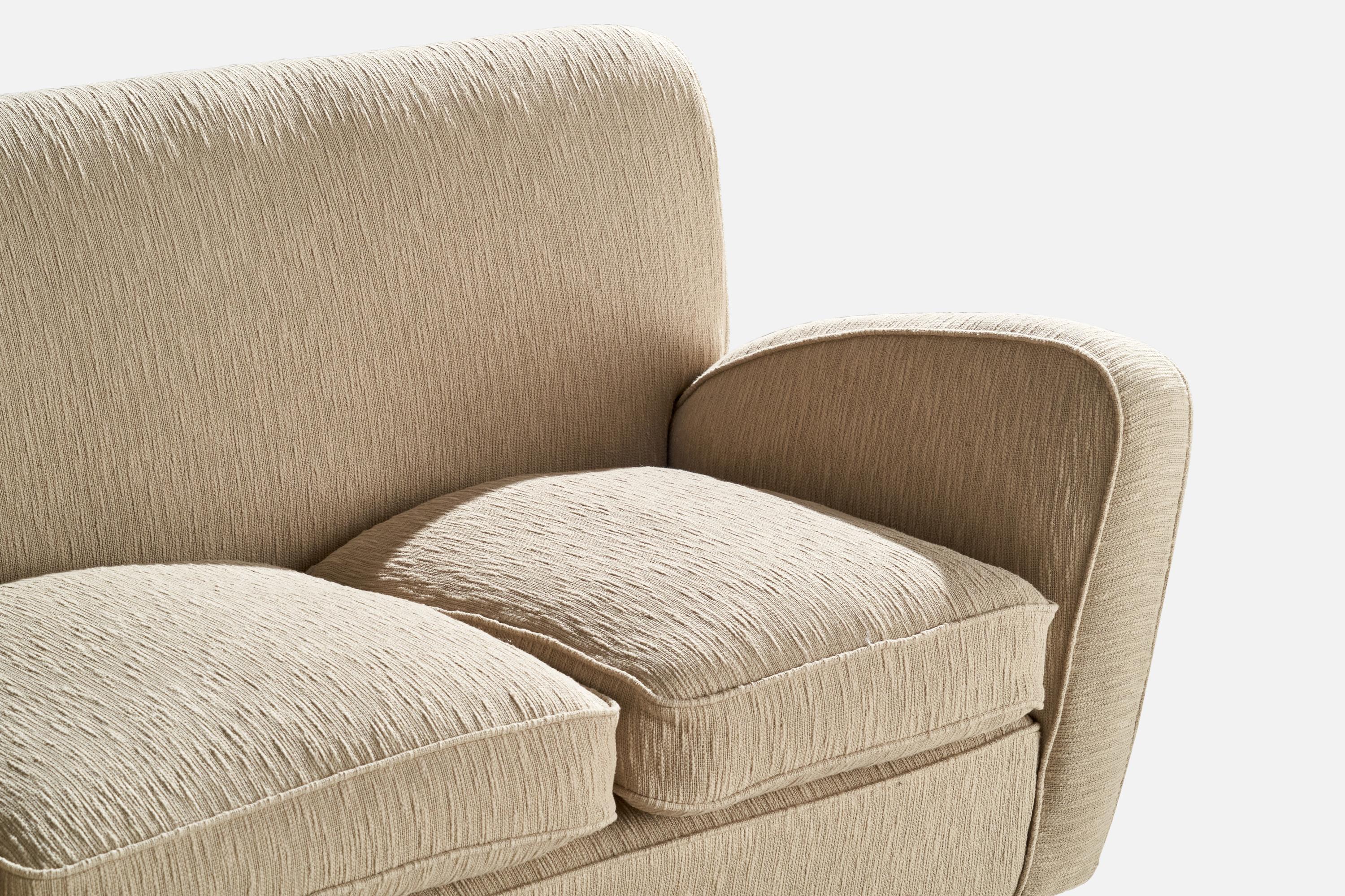 Italian Designer, Sofa, Fabric, Wood, Brass, Italy, 1940s For Sale 2