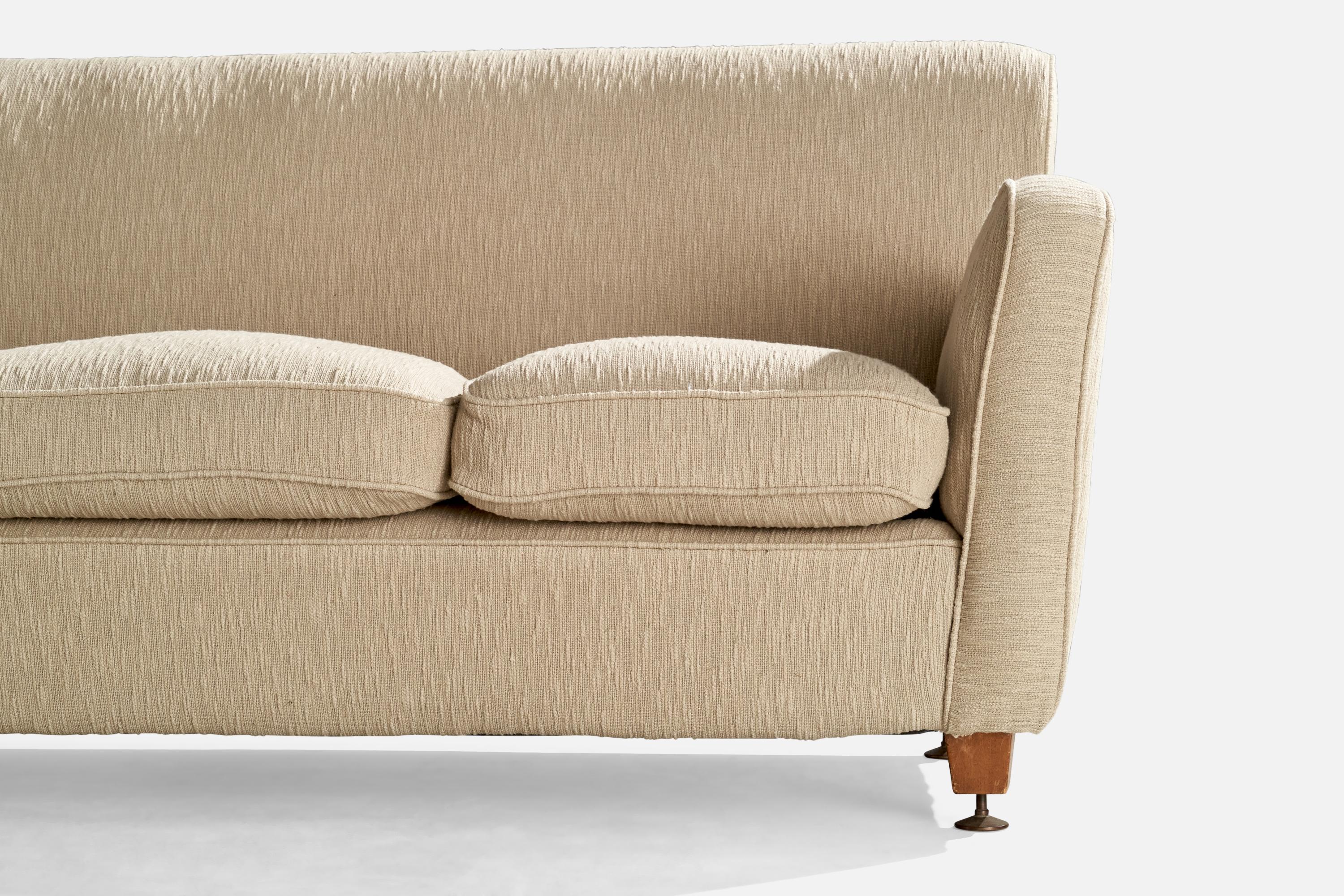 Italian Designer, Sofa, Fabric, Wood, Brass, Italy, 1940s For Sale 3